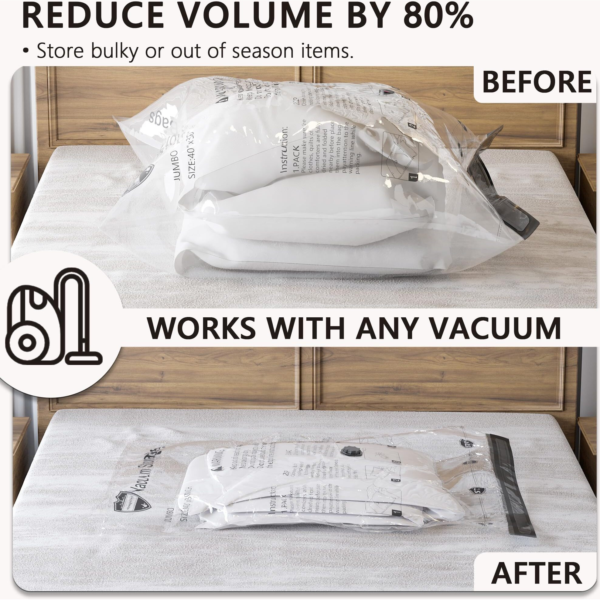 Vacuum Storage Bags 6 Jumbo, Space Saver Bags With Travel Hand Pump, Compression Airtight Sealer Bags For Clothes, Bedding, Pillows, Comforters, Blankets