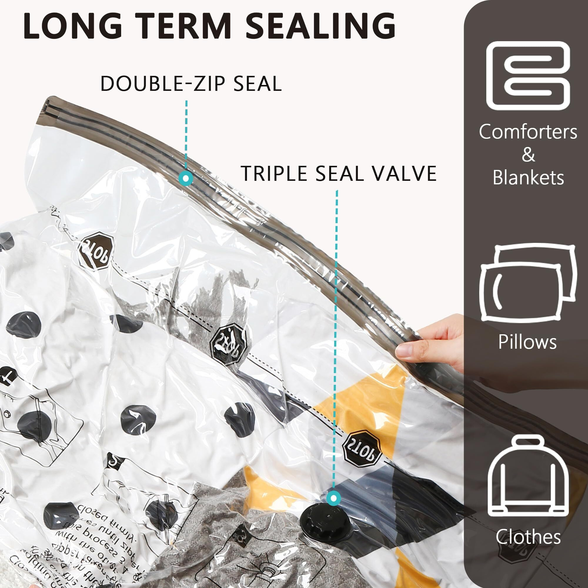 Vacuum Storage Bags 6 Jumbo, Space Saver Bags With Travel Hand Pump, Compression Airtight Sealer Bags For Clothes, Bedding, Pillows, Comforters, Blankets