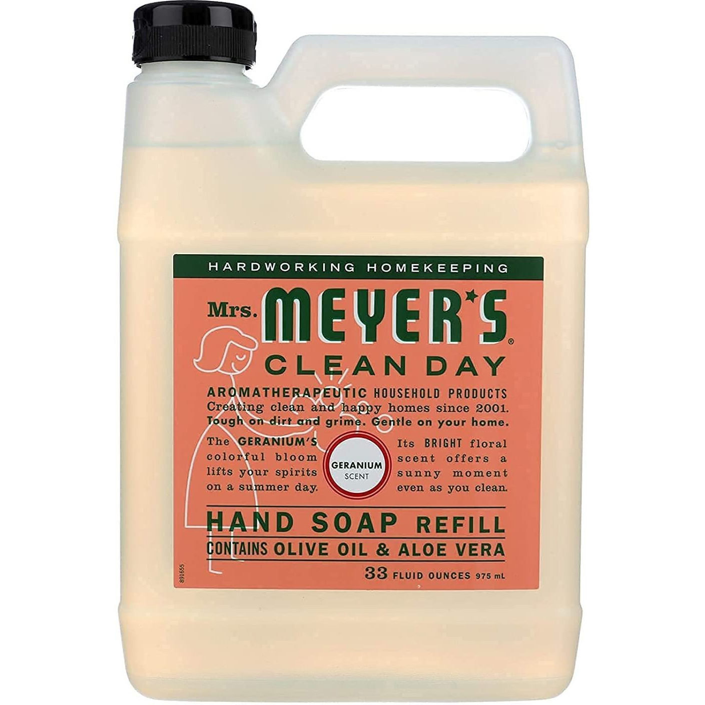 Mrs. Meyer's Hand Soap Refill, Made With Essential Oils, Biodegradable Formula, Geranium, 33 Fl. Oz