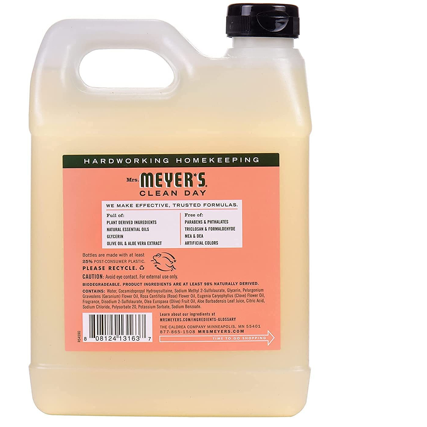 Mrs. Meyer's Hand Soap Refill, Made With Essential Oils, Biodegradable Formula, Geranium, 33 Fl. Oz