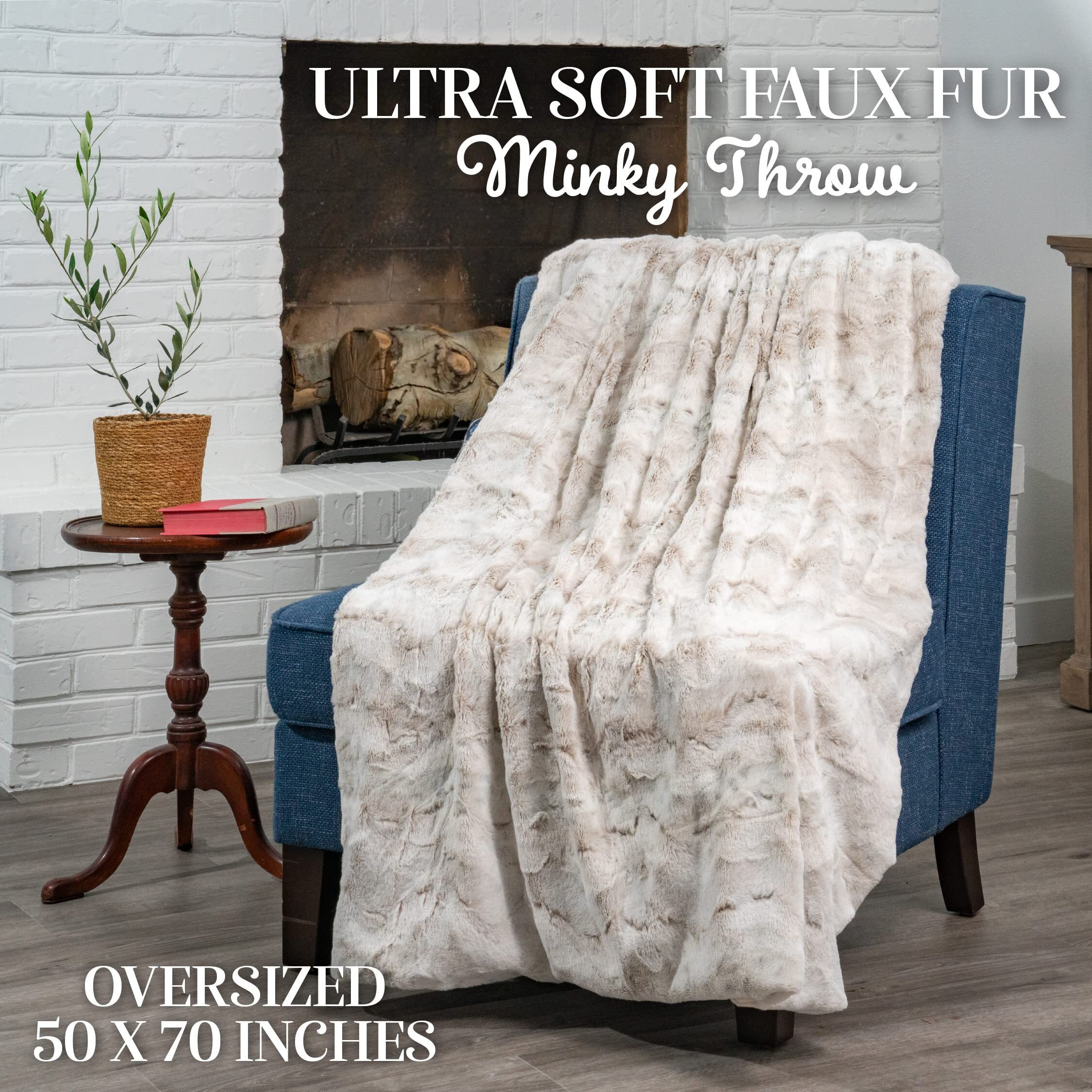 Outrageously Soft Throw Blanket - Ultra Plush Minky Faux Fur Blanket - 50 X 70 Inches - Tan