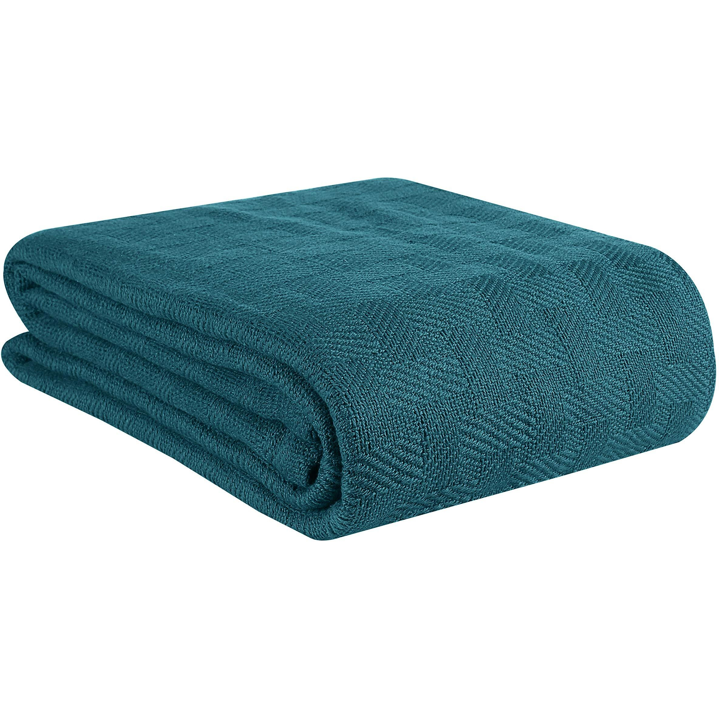 Glamburg 100% Cotton Bed Blanket, Breathable Bed Blanket King Size, Cotton Thermal Blankets King Size - Perfect For Layering Any Bed For All Season - Teal