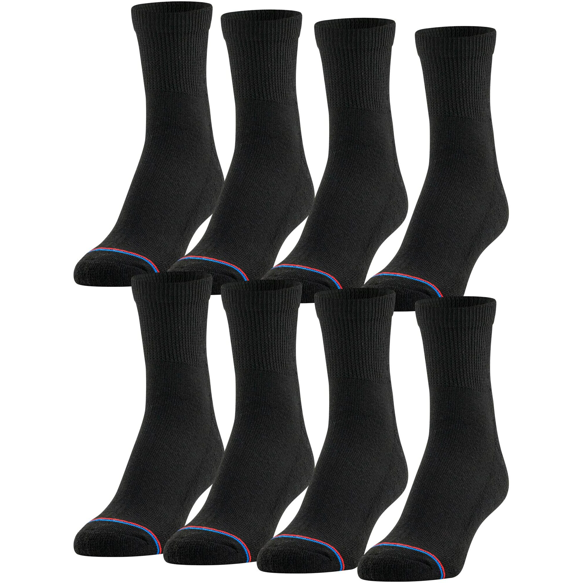 Medipeds Quarter Socks With Non-Binding Top And Cushion, Multipairs, Black (8-Pairs), Shoe Size Men's 7-12 Women's 10-13