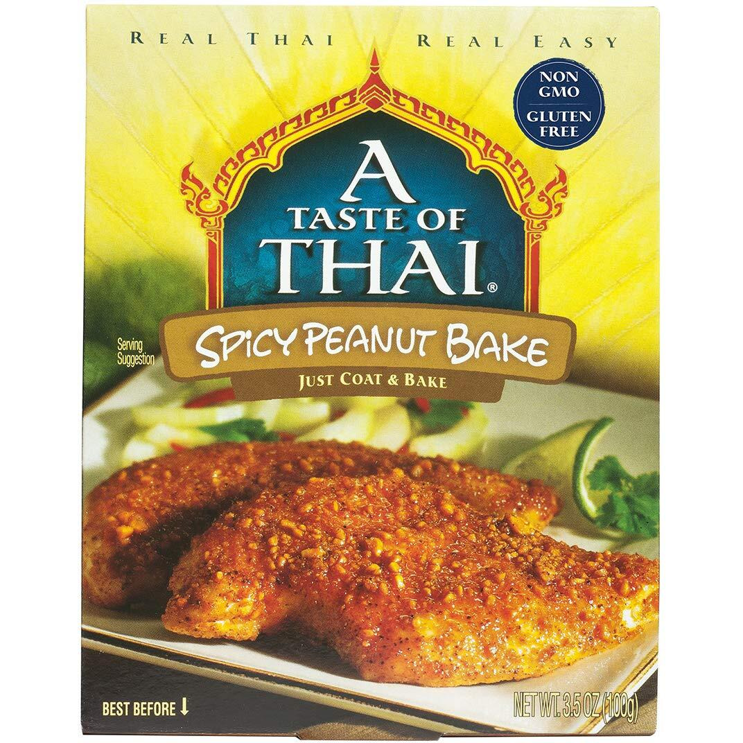 A Taste Of Thai Spicy Peanut Bake - 3.5Oz Pack Of 6 Ready To Use Seasoned Coating | Perfect For Chicken Fish Meat & Vegetables | Gluten-Free | Non-Gmo | Trans Fat-Free