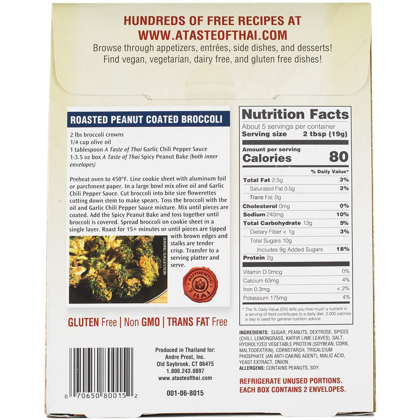 A Taste Of Thai Spicy Peanut Bake - 3.5Oz Pack Of 6 Ready To Use Seasoned Coating | Perfect For Chicken Fish Meat & Vegetables | Gluten-Free | Non-Gmo | Trans Fat-Free