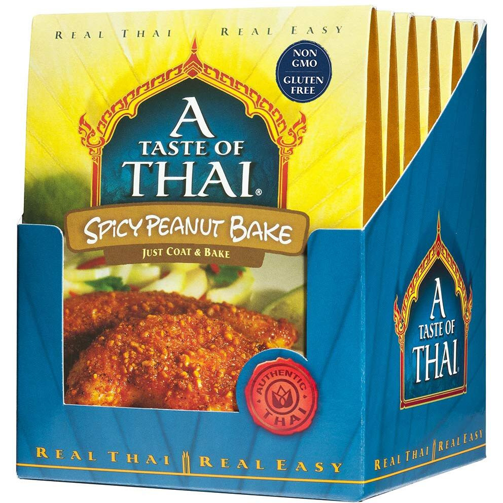 A Taste Of Thai Spicy Peanut Bake - 3.5Oz Pack Of 6 Ready To Use Seasoned Coating | Perfect For Chicken Fish Meat & Vegetables | Gluten-Free | Non-Gmo | Trans Fat-Free