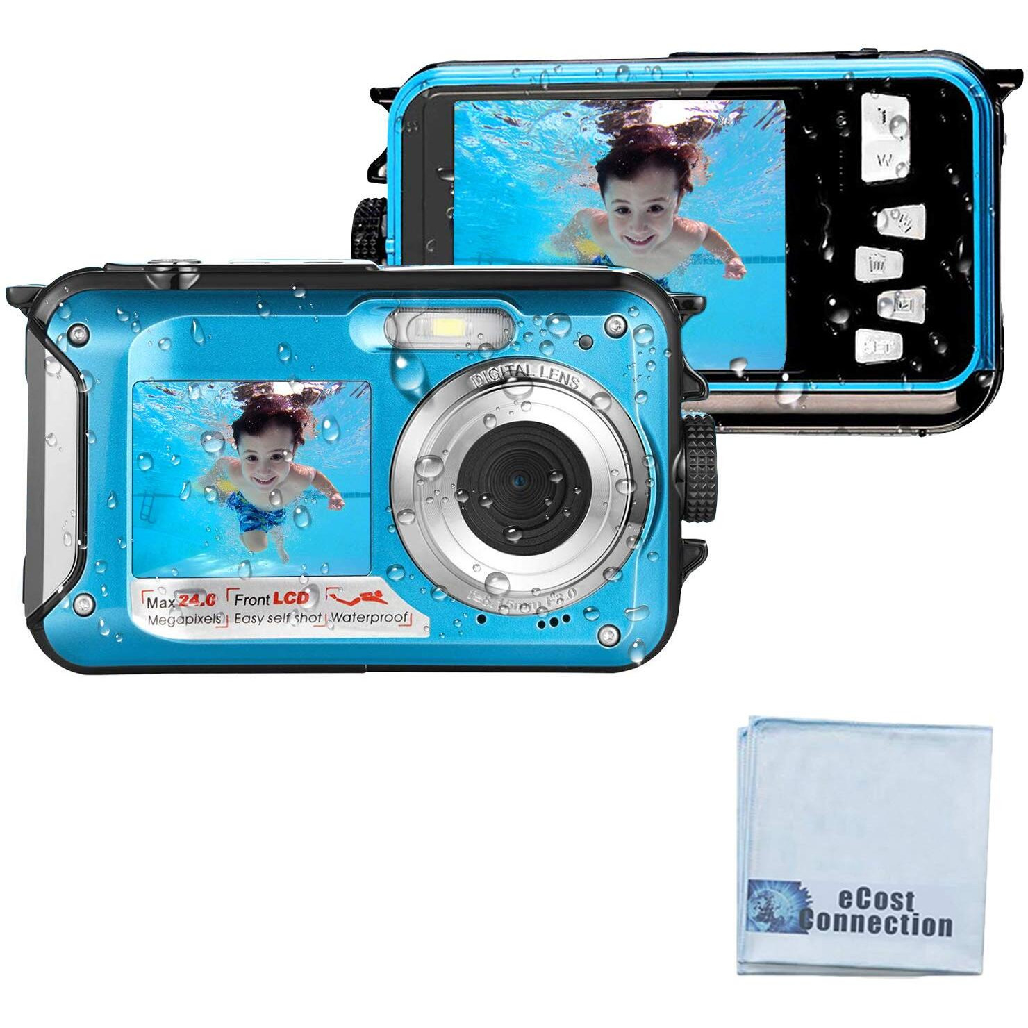 Acuvar 24Mp Megapixel Waterproof Dual Screen Full Hd 1080P Digital Camera For Under Water Photo And Video Recording For Selfies With Led Flash Light
