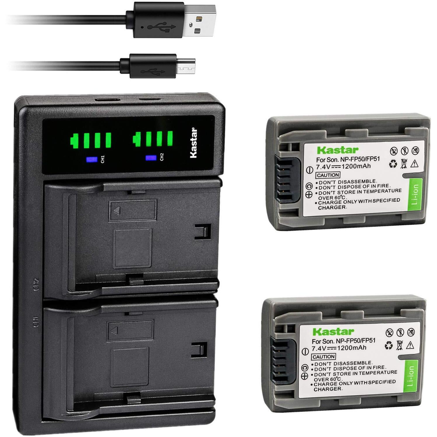 Kastar 2Pcs Battery And Charger Replacement For Sony Np-Fp30 Np-Fp50 Np-Fp70 Np-Fp90 Dcr-Dvd105 Dcr-Dvd202 Dcr-Dvd203 Dcr-Dvd205 Dcr-Dvd305 Dcr-Dvd403 Dcr-Dvd405 Dcr-Dvd505 Dcr-Dvd92 Dcr-Sr80 Hdr-Hc3