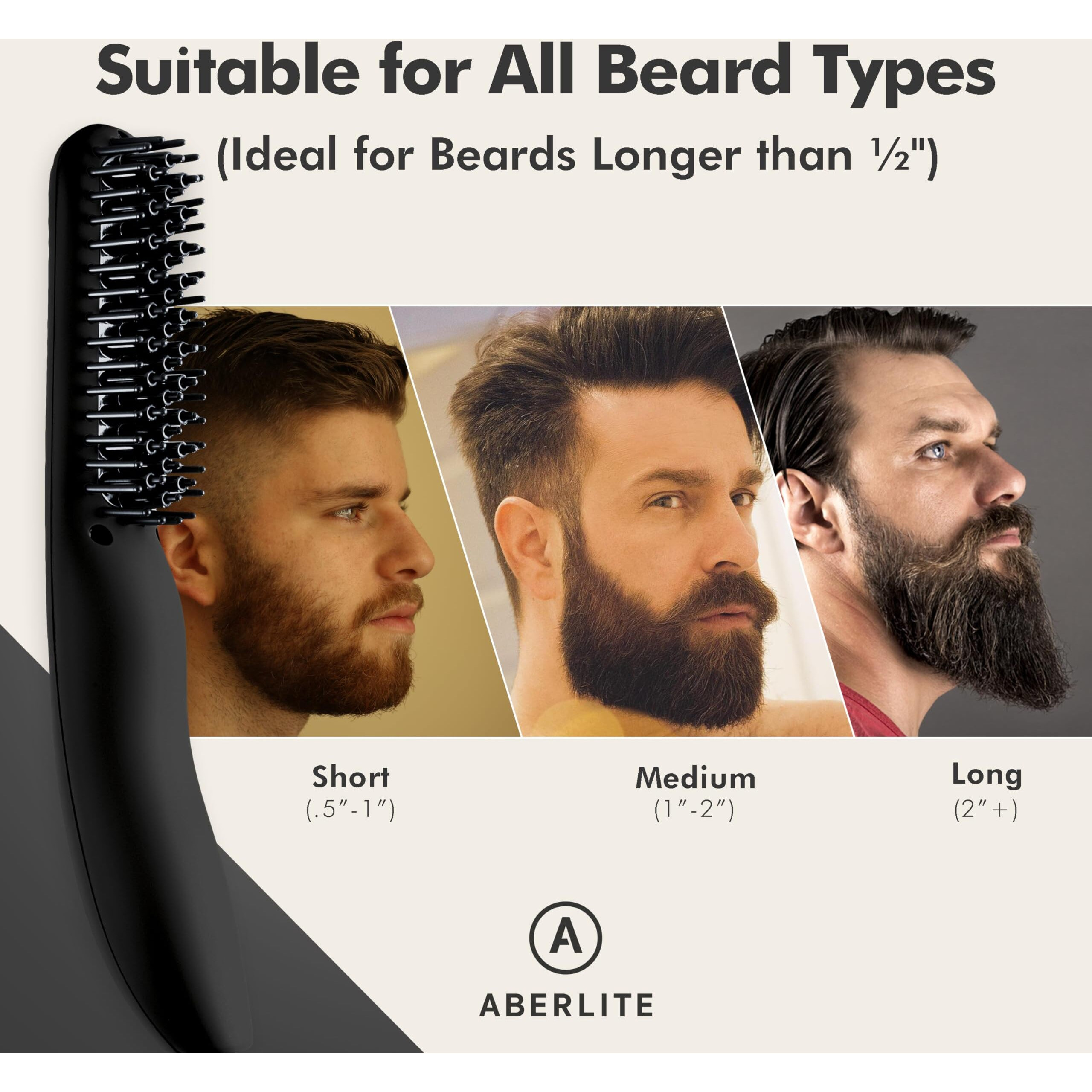 Aberlite Edc - Men's Professional Heated Beard Straightening Brush And Grooming Tool (For 0.5 Inch Plus Beards) (Black)