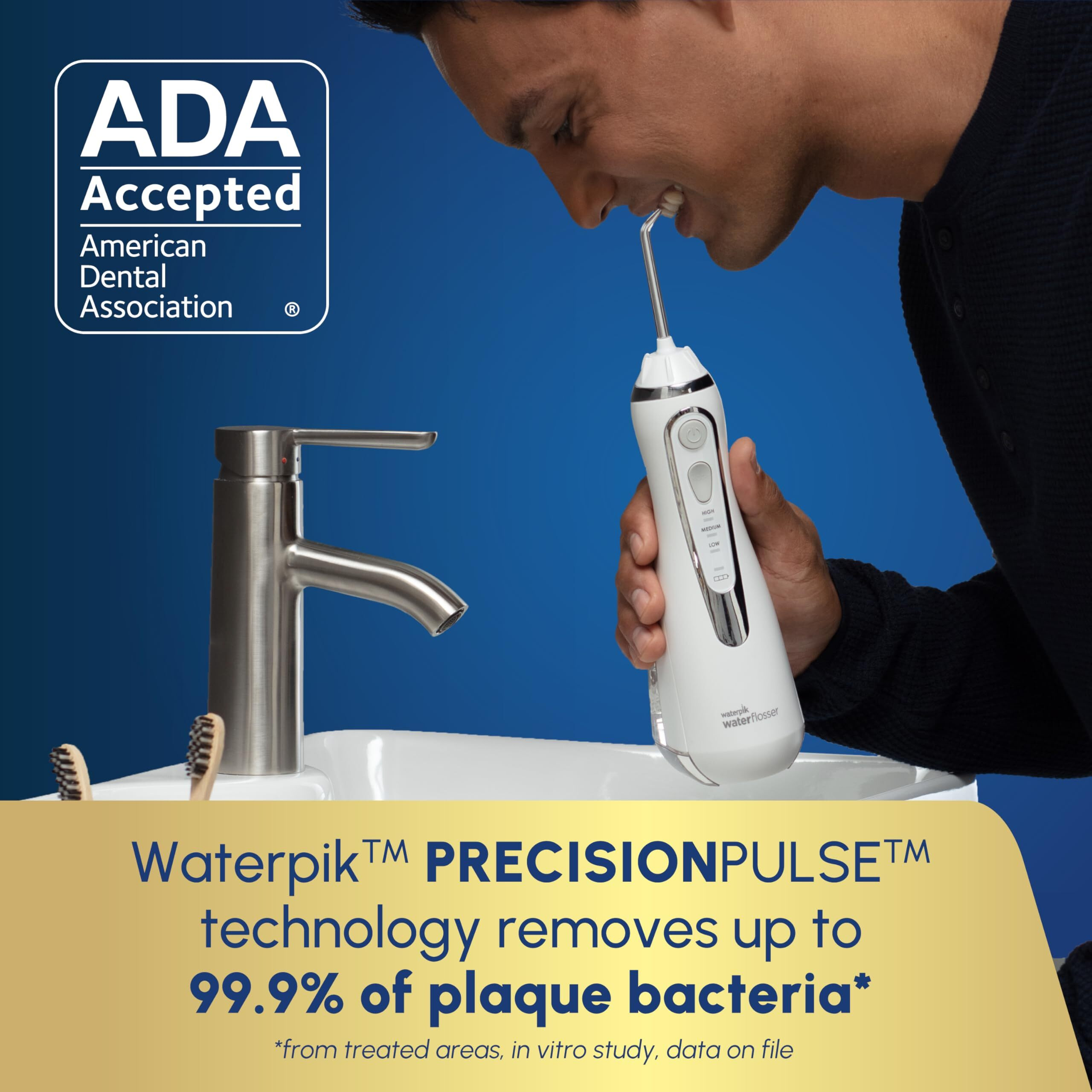 Waterpik Cordless Advanced 2.0 Water Flosser For Teeth, Gums, Braces, Dental Care With Travel Bag And 4 Tips, Ada Accepted, Rechargeable, Portable, And Waterproof, White Wp-580, Packaging May Vary