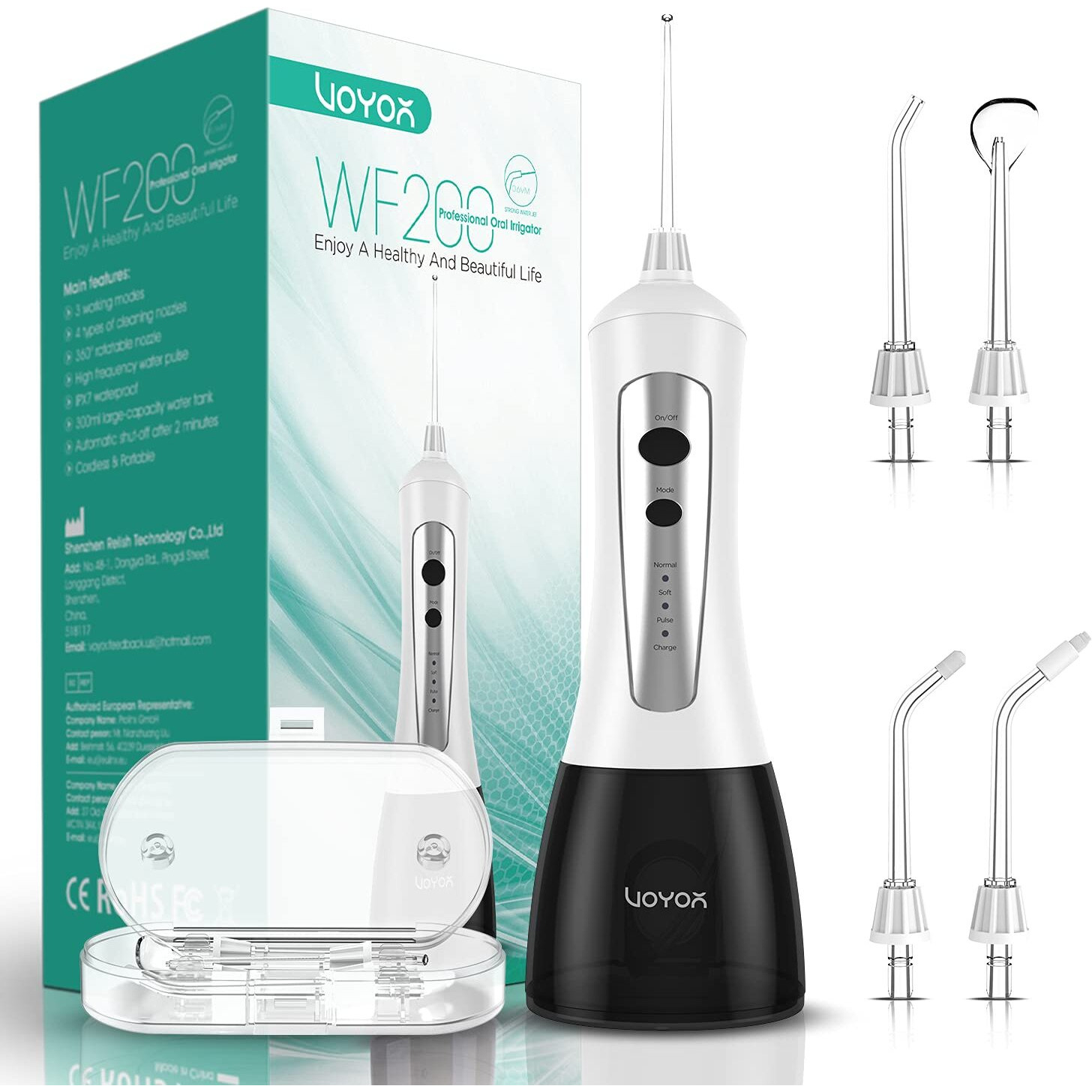 Voyor Water Flosser Oral Irrigator Cordless Rechargeable Dental Water Jet Flosser With 3 Working Modes, Ipx7 Waterproof For Teeth, Brace, Bridges Care Wf200