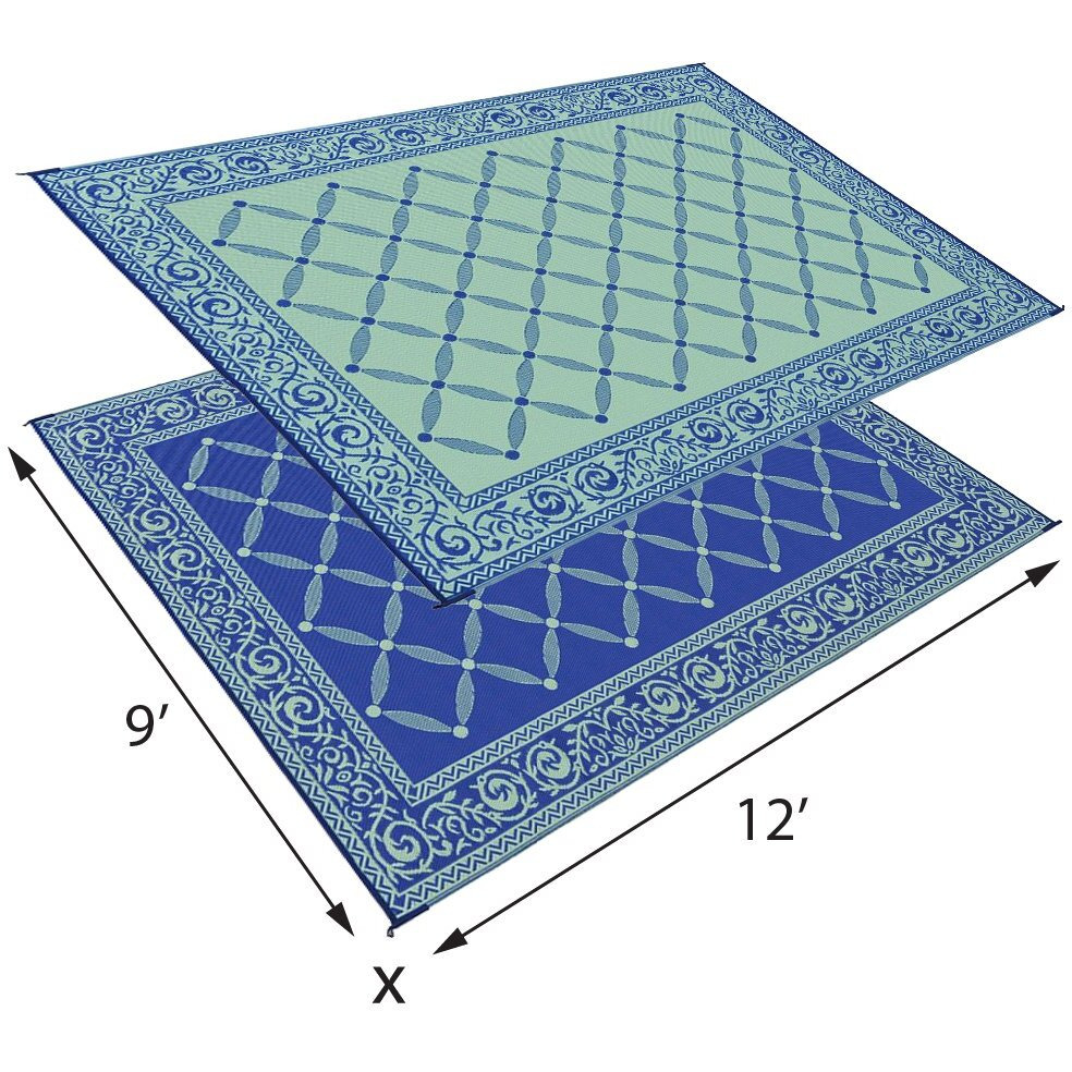 Stylish Camping 119123 9-Feet By 12-Feet Reversible Mat, Plastic Straw Rug, Large Floor Mat For Outdoors, Rv, Patio, Backyard, Picnic, Beach, Camping (Blue/Light-Green)