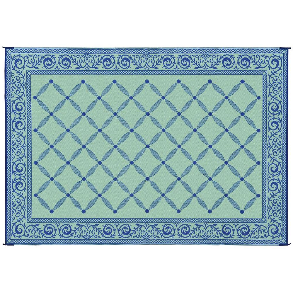Stylish Camping 119123 9-Feet By 12-Feet Reversible Mat, Plastic Straw Rug, Large Floor Mat For Outdoors, Rv, Patio, Backyard, Picnic, Beach, Camping (Blue/Light-Green)