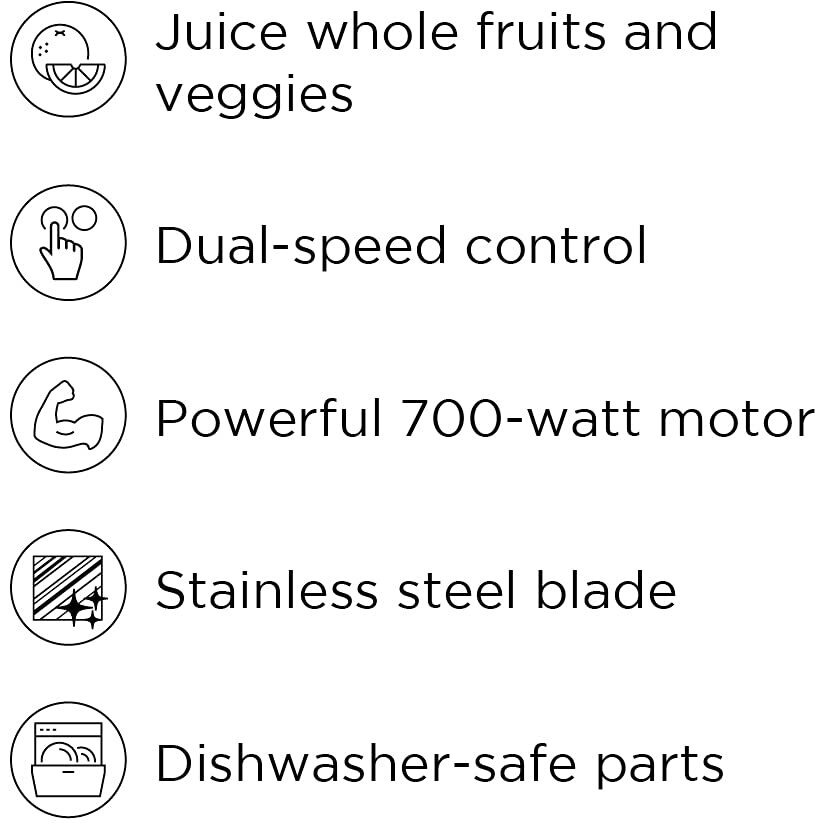 Chefman 2-Speed Electric Juicer, Extra-Wide Feeding Tube For Whole Fruits, Make Nutritious Vegetable And Green Juice, Detachable 1-Quart Pitcher, Built-In Foam Separator, Dishwasher-Safe Parts