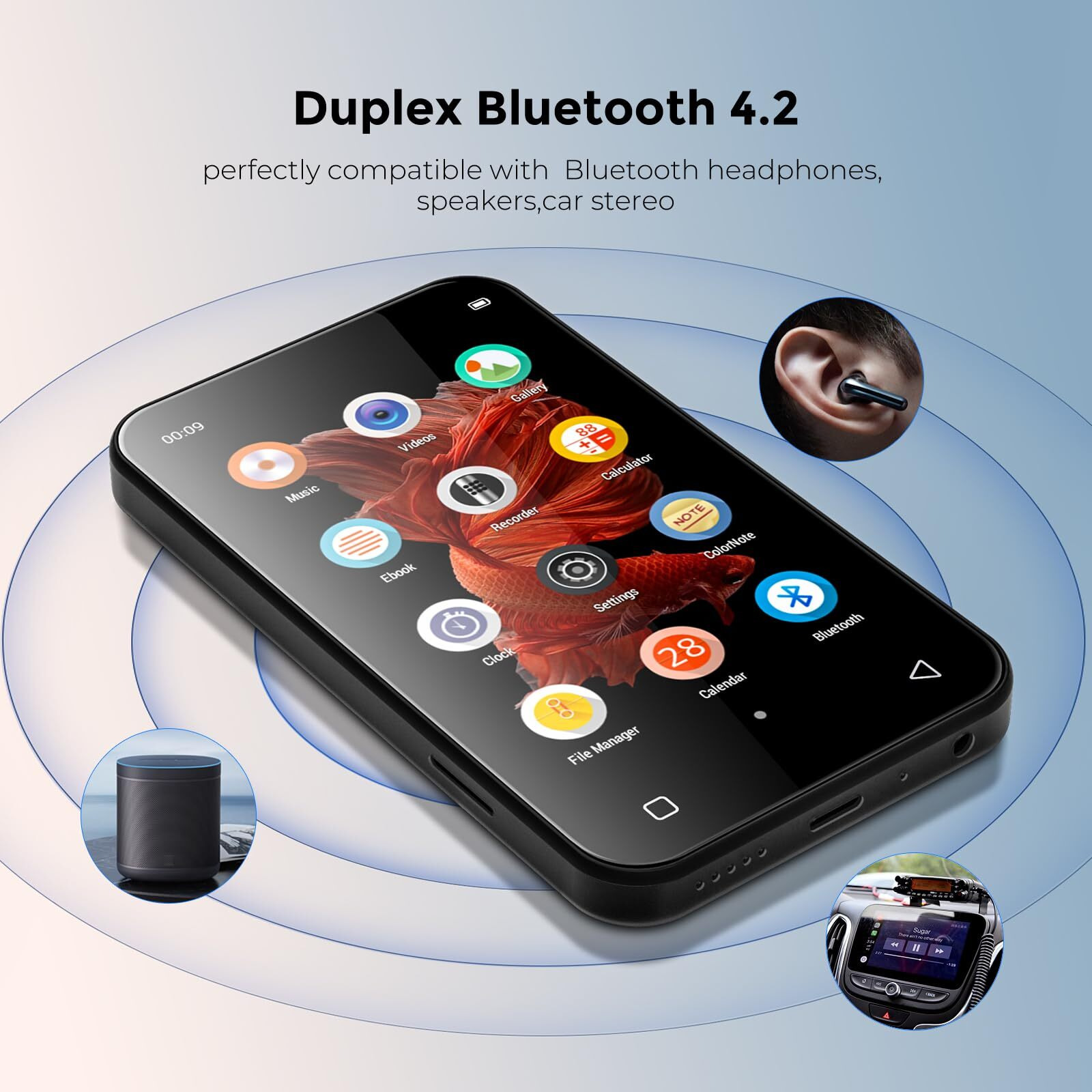 Timmkoo 72Gb Mp3 Player With Bluetooth, 4.0"" Full Touchscreen Mp4 Mp3 Player With Speaker, Portable Hifi Sound Mp3 Player With Bluetooth, Voice Recorder, E-Book, Supports Up To 512Gb Tf Card (Black)