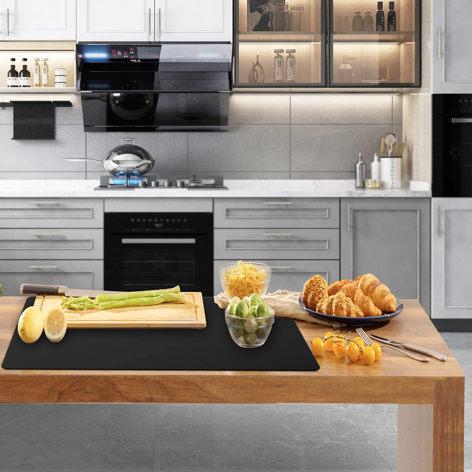 Ewen 25.6X17.7 Inch Large Silicone Kitchen Counter Mat, 2Mm Thick Heat Resistant Countertop Protector, Silicone Mat Under Air Fryer, Toaster Oven, Microwave, Coffee Maker, Cutting Board, Drill, Black