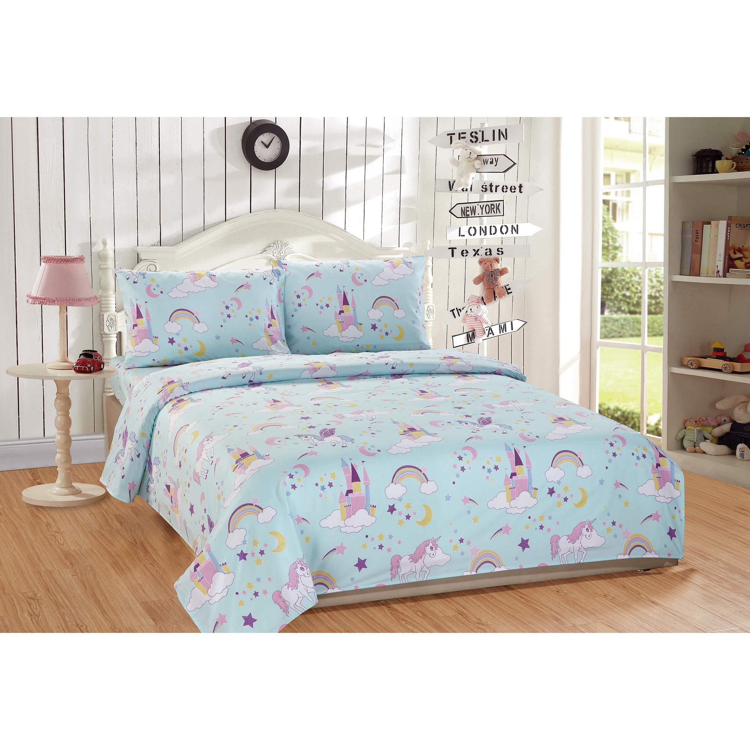 Mk Home Full Size Comforter Set For Girls Unicorn Blue Pink Purple Yellow White New