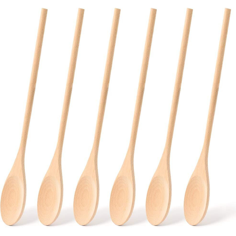 Hansgo Long Handle Wooden Cooking Mixing Oval Spoons, 6Pcs 12 Inch Long Wooden Spoons Wooden Tasting Spoons Large Cooking Spoons