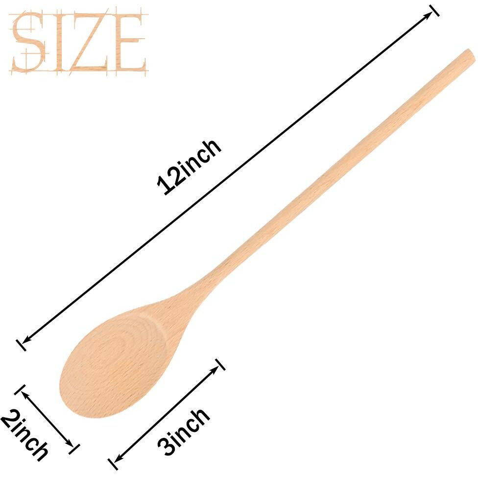 Hansgo Long Handle Wooden Cooking Mixing Oval Spoons, 6Pcs 12 Inch Long Wooden Spoons Wooden Tasting Spoons Large Cooking Spoons