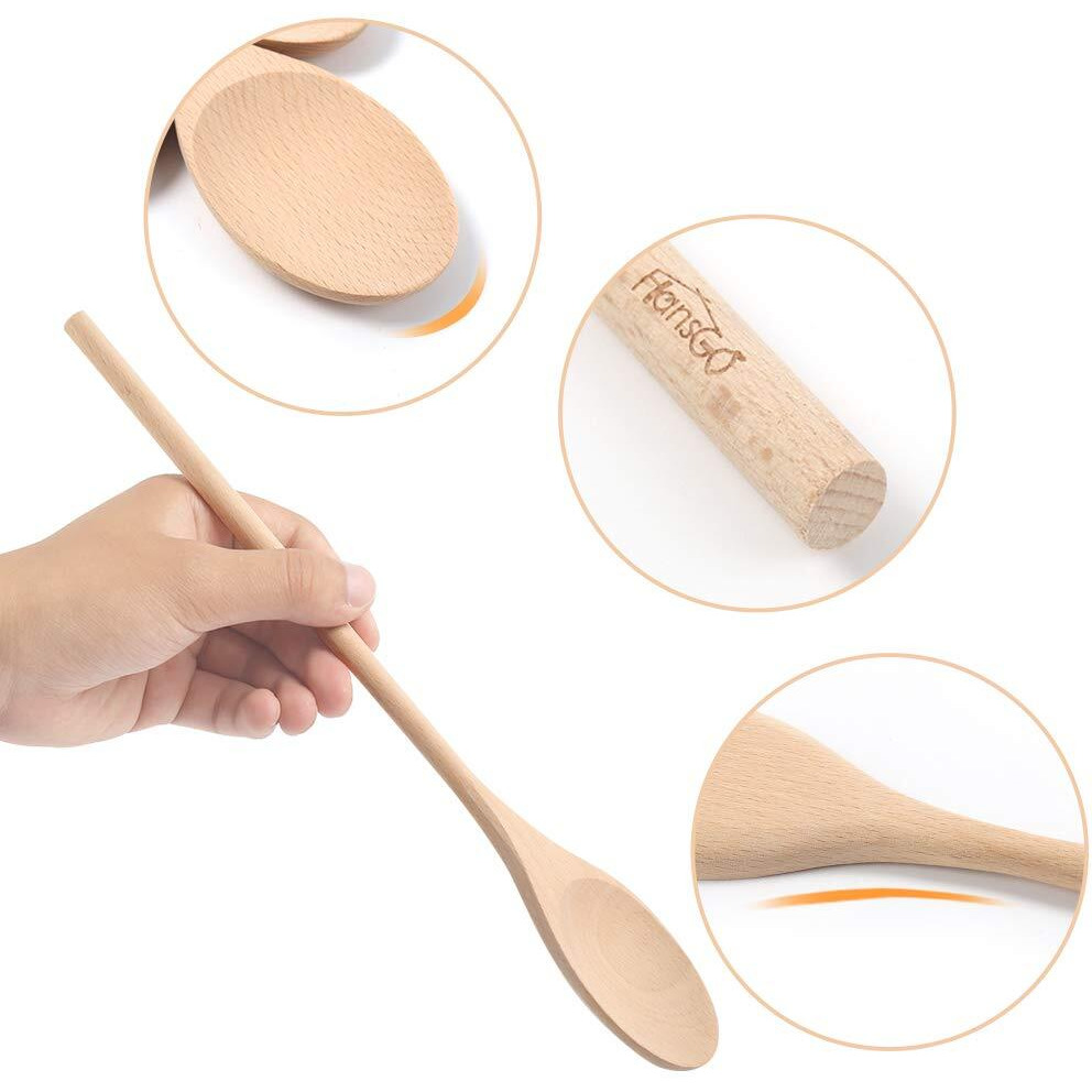 Hansgo Long Handle Wooden Cooking Mixing Oval Spoons, 6Pcs 12 Inch Long Wooden Spoons Wooden Tasting Spoons Large Cooking Spoons