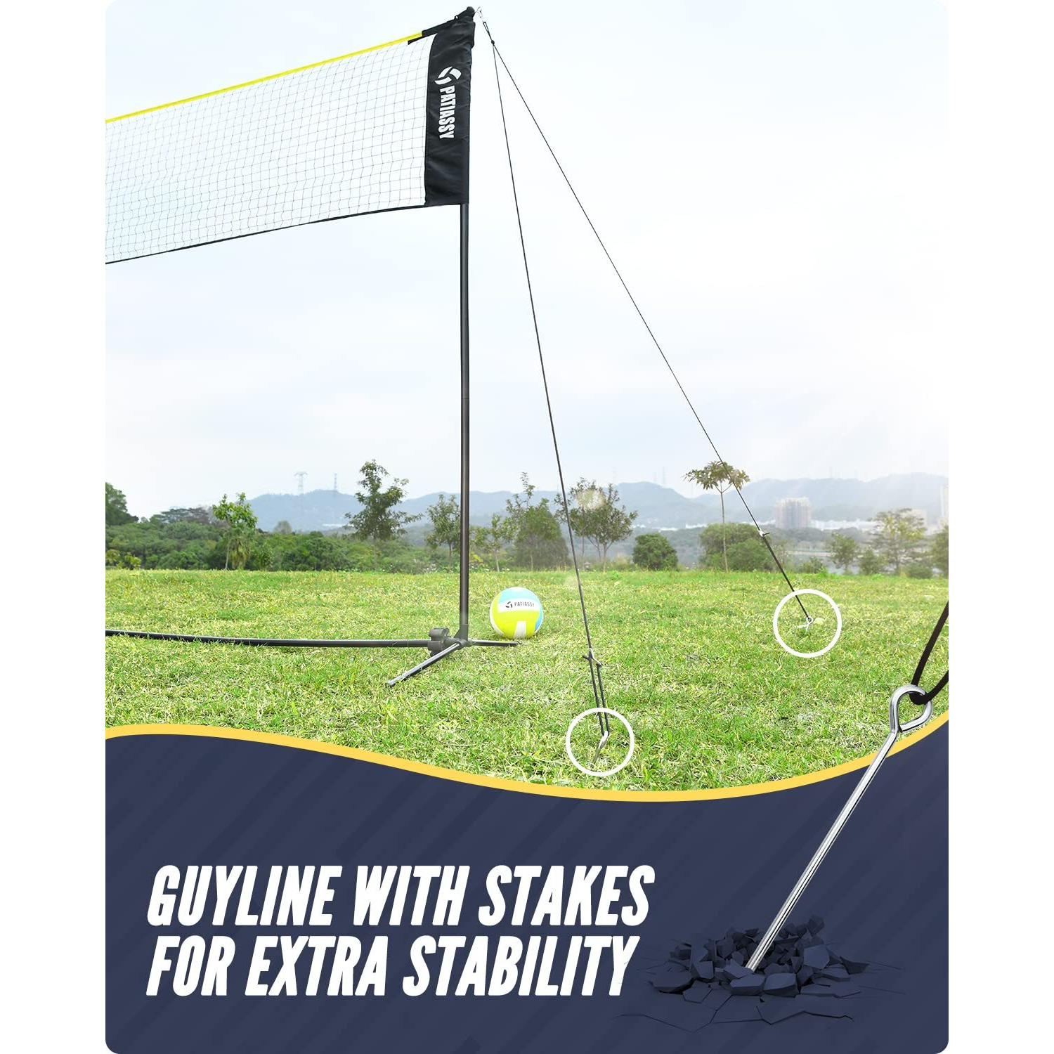 Patiassy 5.1Ft-7.4Ft Adjustable Height Volleyball Badminton Net Set 17Ft Portable Sports Net With Poles, 4 Badminton Rackets, 3 Shuttlecocks And 1 Volleyball For Indoor Outdoor