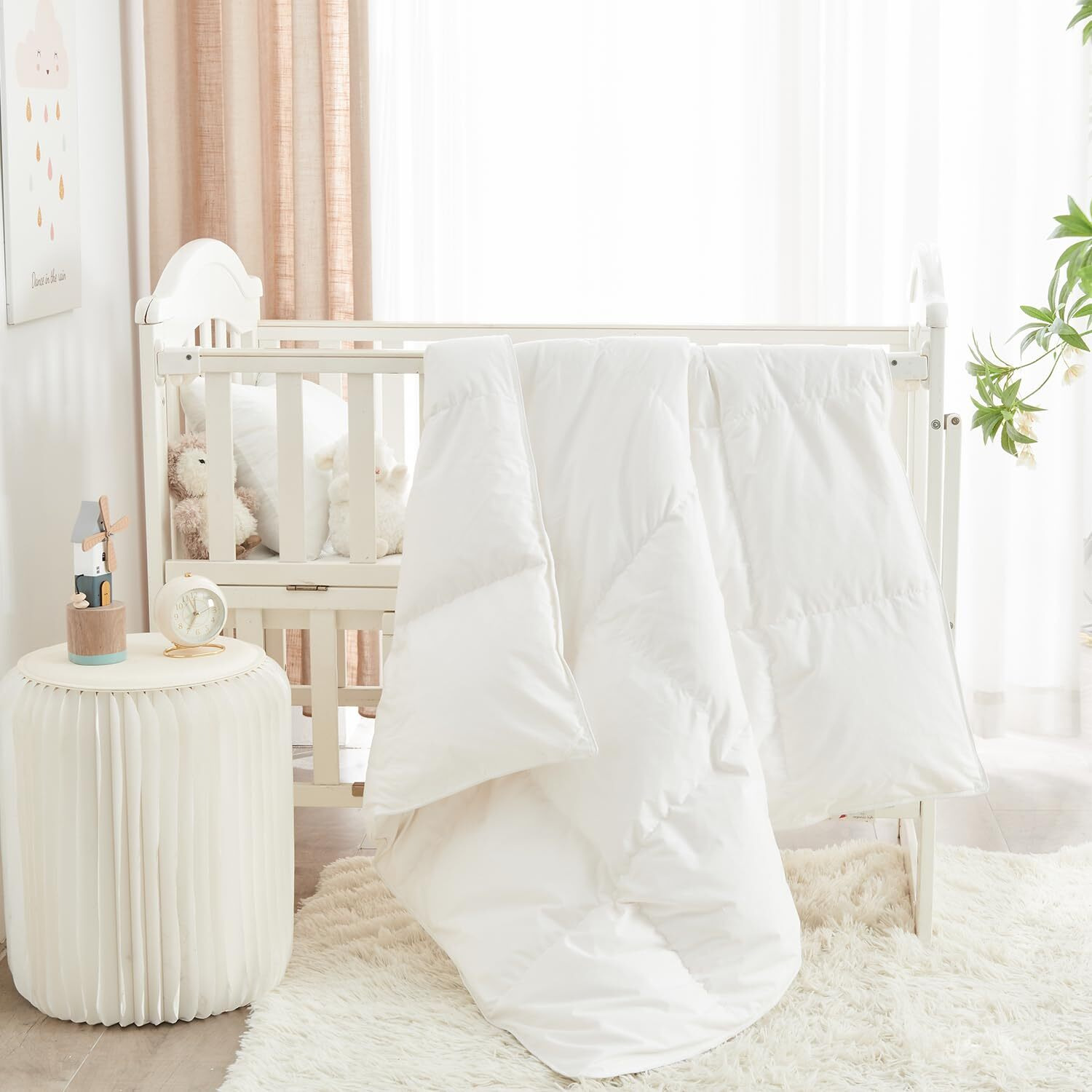 Rose Feather Toddler/Travel/Crib Goose Down Comforter Duvet/Blanket Multifunctional,100% Organic Cotton & Washable Unisex Kids,All Season,White 47X60