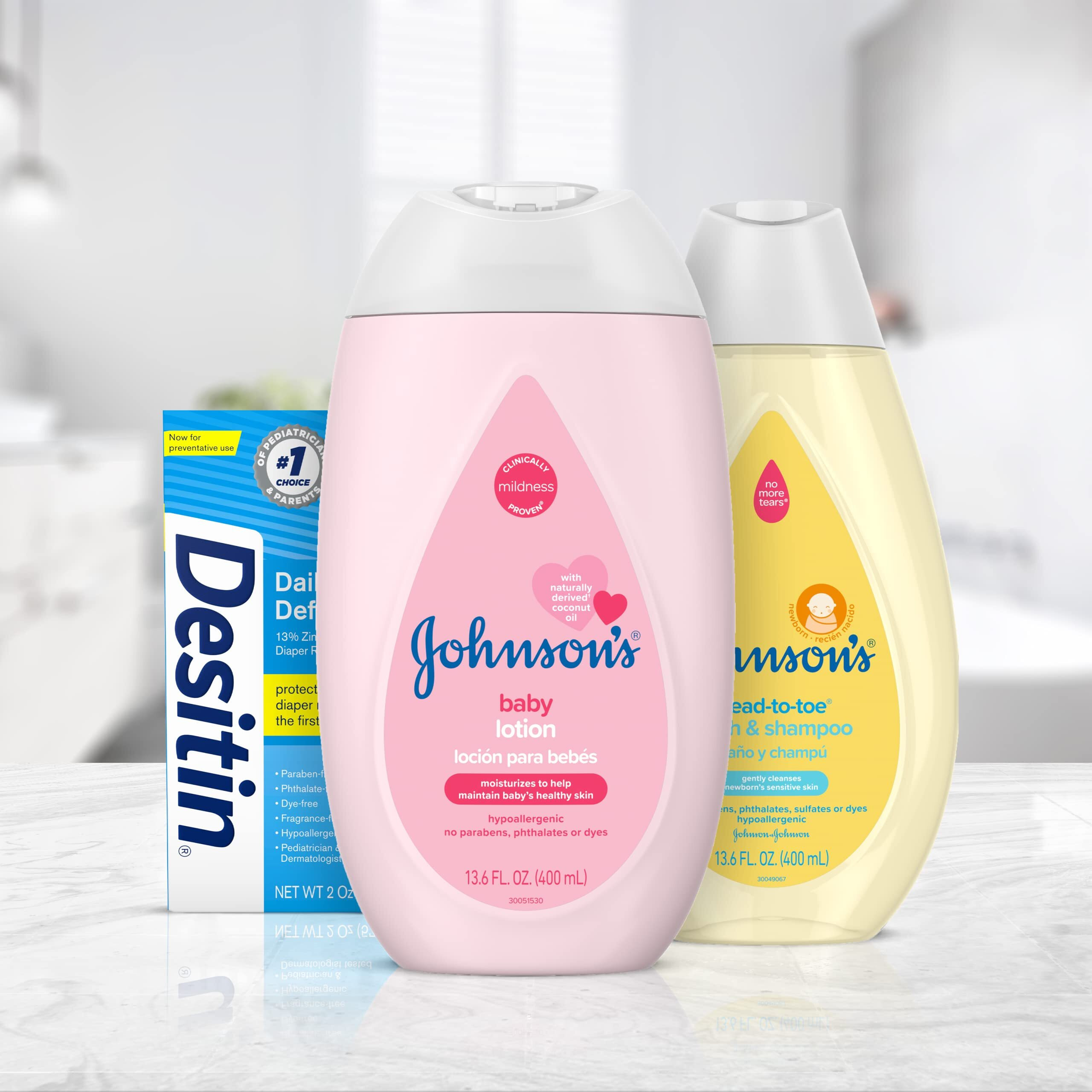 Johnson's First Touch Baby Gift Set, Baby Bath, Skin & Hair Essential Products, Kit For New Parents With Wash & Shampoo, Lotion, & Diaper Rash Cream, Hypoallergenic & Paraben-Free, 4 Items