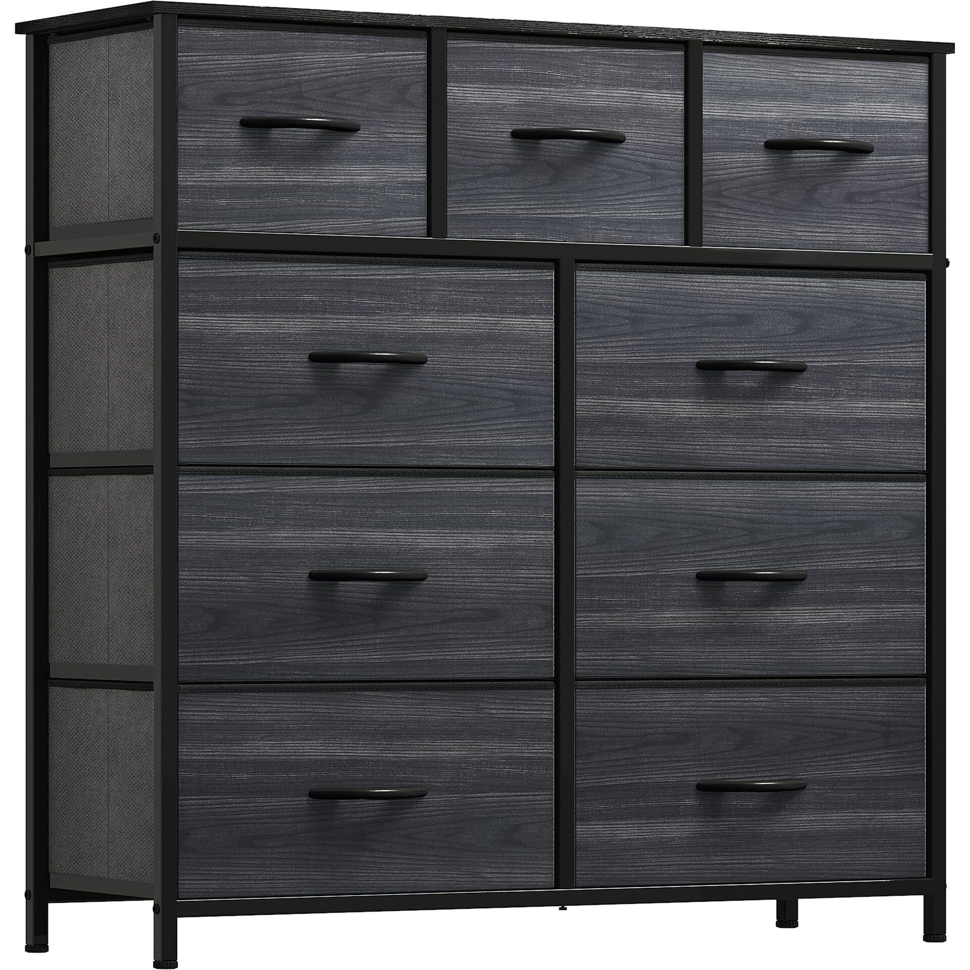Yitahome Dresser With 9 Drawers - Fabric Storage Tower, Organizer Unit For Living Room, Hallway, Closets - Sturdy Steel Frame, Wooden Top & Easy Pull Fabric Bins (Charcoal Black Wood Grain)