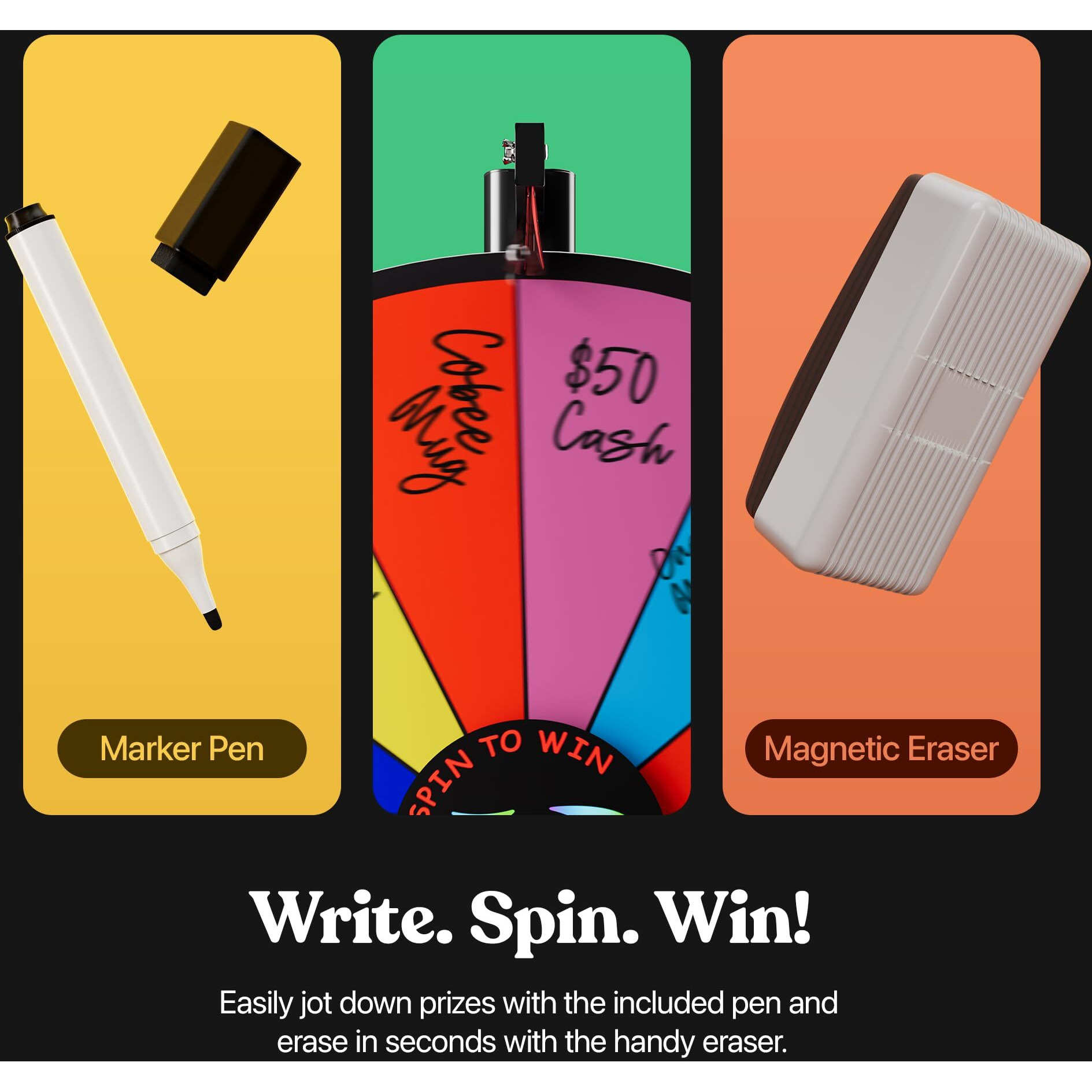 24 Inch Dual Use Spinning Prize Wheel 14 Slots Color Tabletop And Floor Roulette Wheel Of Fortune, Spin The Wheel With Dry Erase Marker And Eraser Win The Fortune Spinner Game For Carnival Trade Show