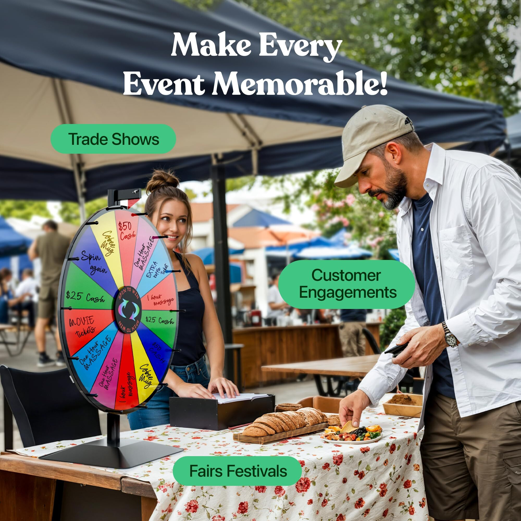 24 Inch Dual Use Spinning Prize Wheel 14 Slots Color Tabletop And Floor Roulette Wheel Of Fortune, Spin The Wheel With Dry Erase Marker And Eraser Win The Fortune Spinner Game For Carnival Trade Show