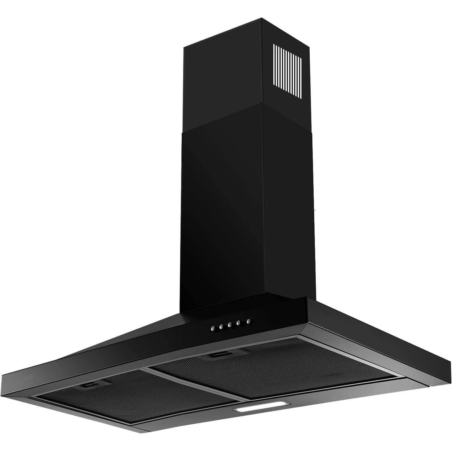 Sndoas 24 Inch Range Hood Black Range Hood, Ductless Range Hood With Energy Saving Led Light,Wall Mount Kitchen Hood,Over Stove Vent,Stainless Steel Chimney-Style Range Hood,Black Vent Hood