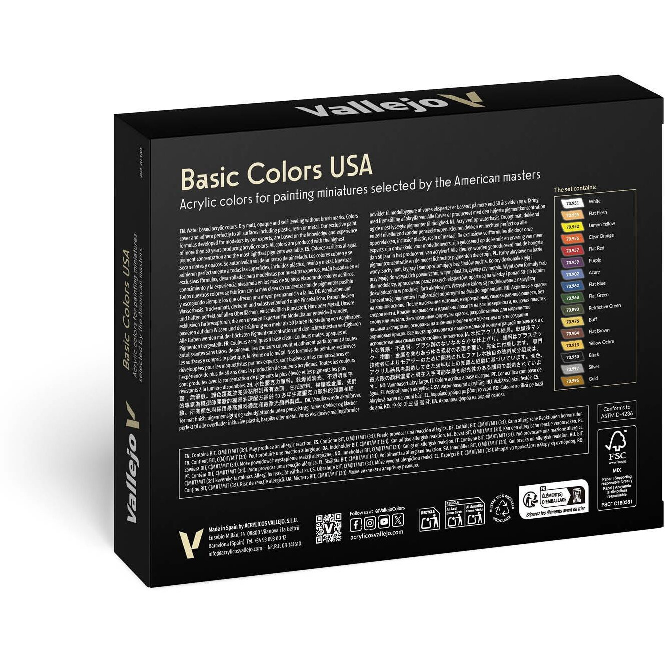 Vallejo Basic Usa Acrylic Colors Paint Set, 17Ml, Assorted Colors, 0.57 Fl Oz (Pack Of 16)