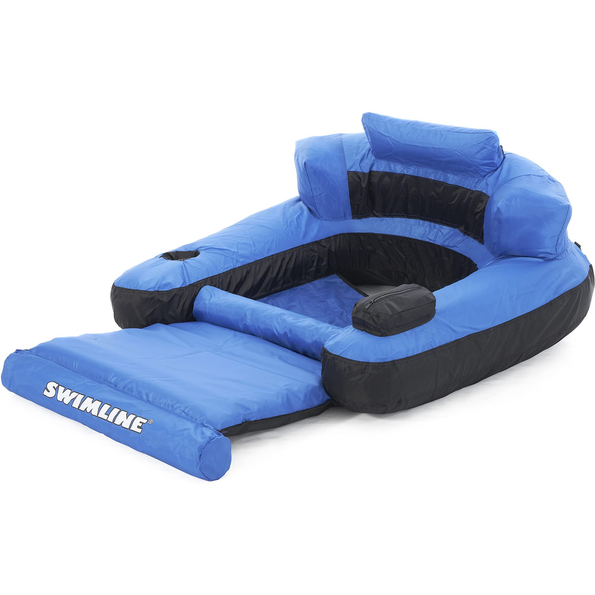 Swimline Inflatable Durable Fabric Swimming Pool Floating Lounger Chair With Armrest, Backrest, And Built-In Cupholder For Adults And Kids, Blue