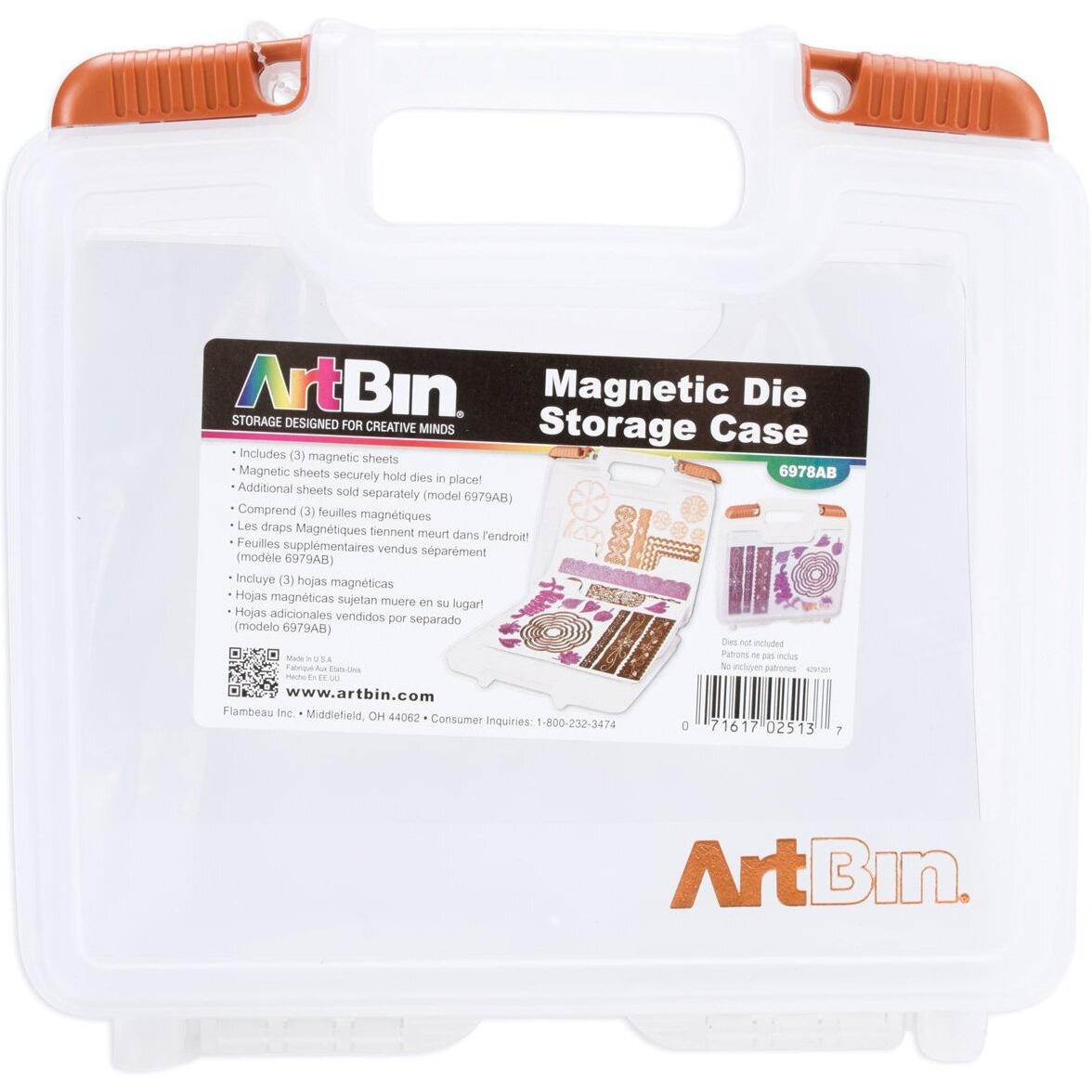 Artbin 6978Ab Magnetic Die Storage Case With 3 Magnetic Die Sheets, Portable Paper Craft & Die Organizer With Handle, Translucent
