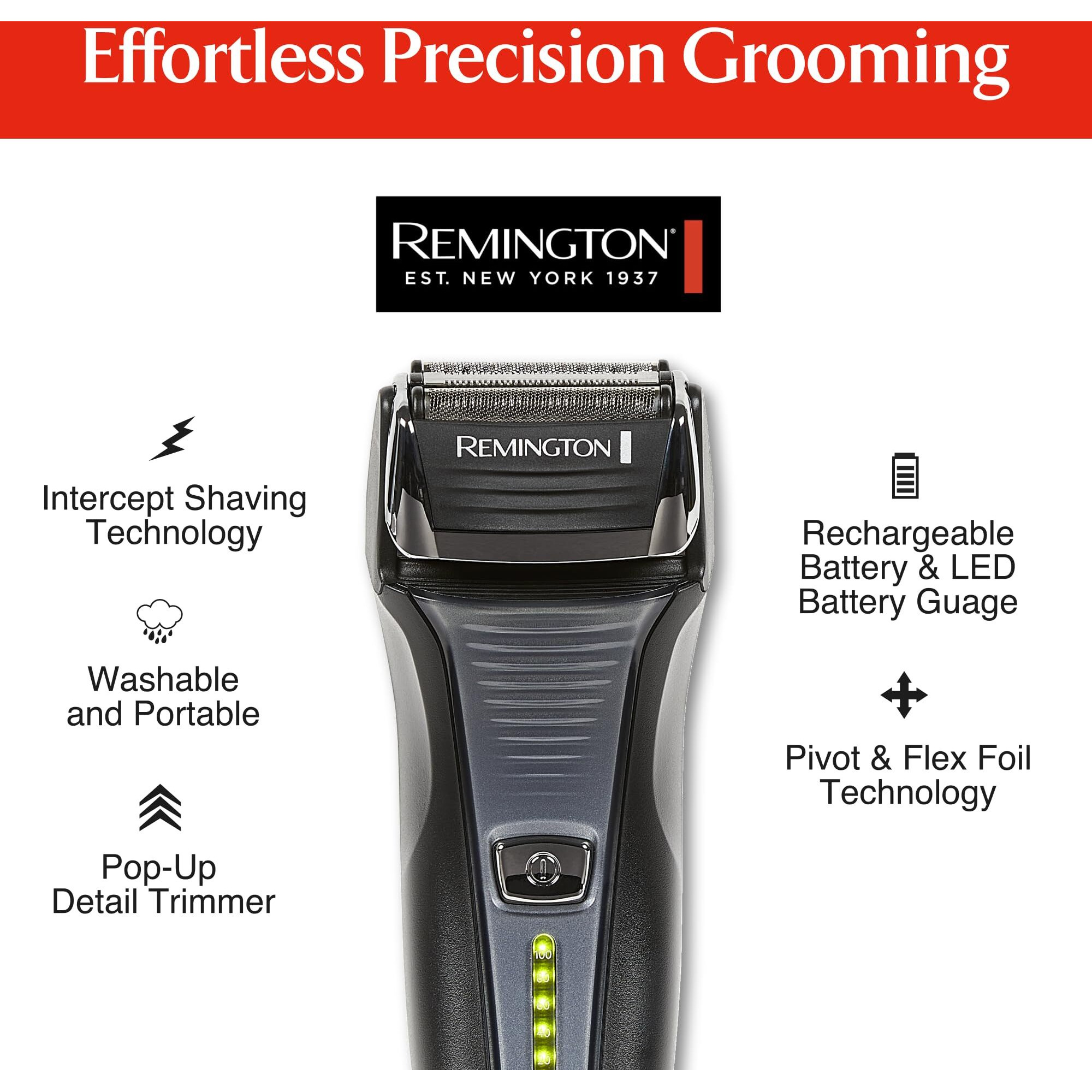 Remington Foil Shaver, Electric Razor For Men, Cordless Rechargeable With Pop Up Trimmer, Pivot & Flexfoil Technology, Lightweight Handheld Design, Black