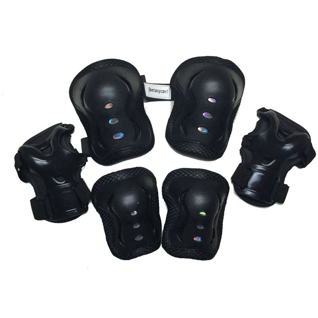 Fantasycart's Kid's Roller Blading Wrist Elbow Knee Pads Blades Guard 6 Pcs Set In Black