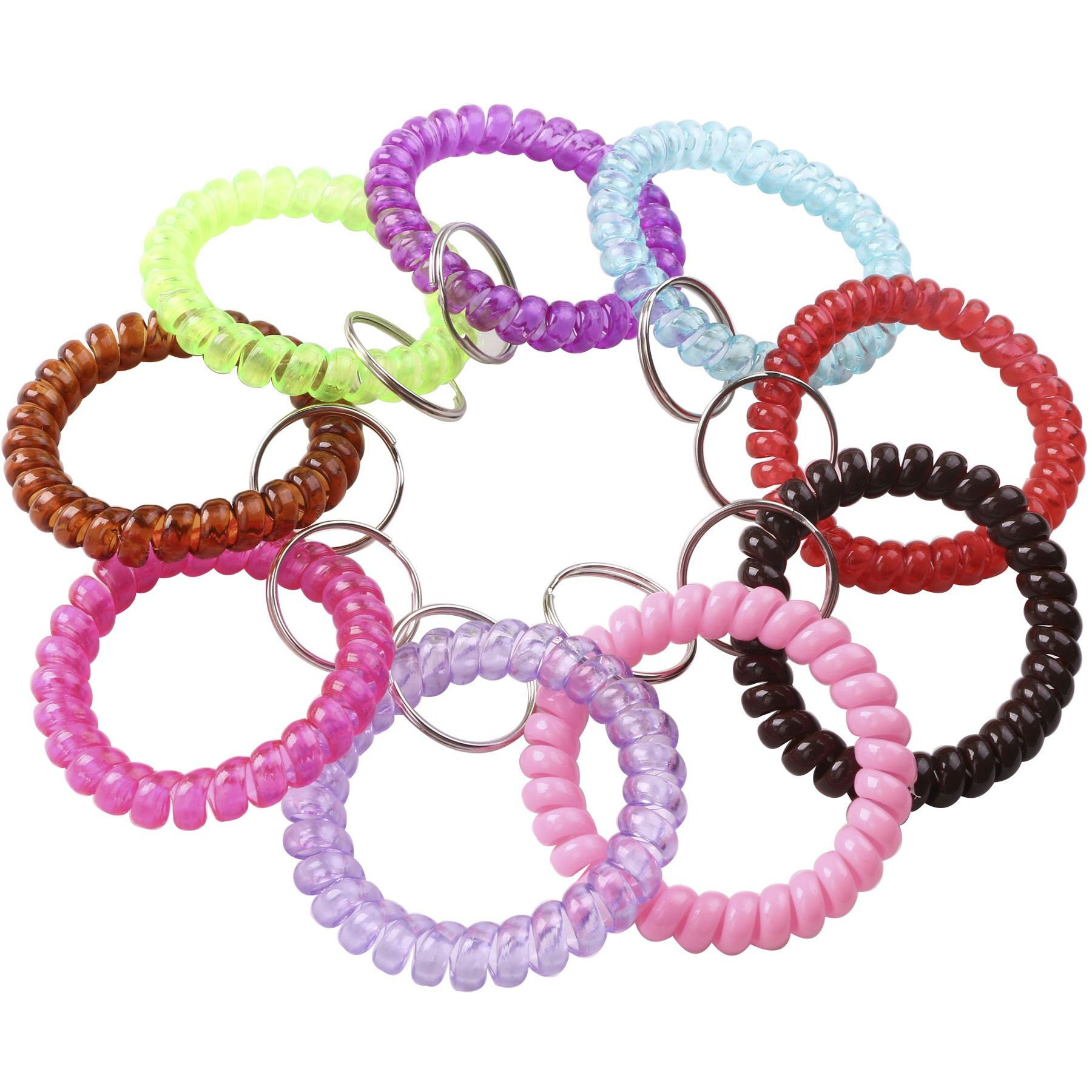 Shapenty Colored Plastic Coil Stretch Wristband Elastic Stretchable Spiral Bracelet Key Ring Chain For Gym, Pool, Id Badge And Outdoor Sports, 20Pcs
