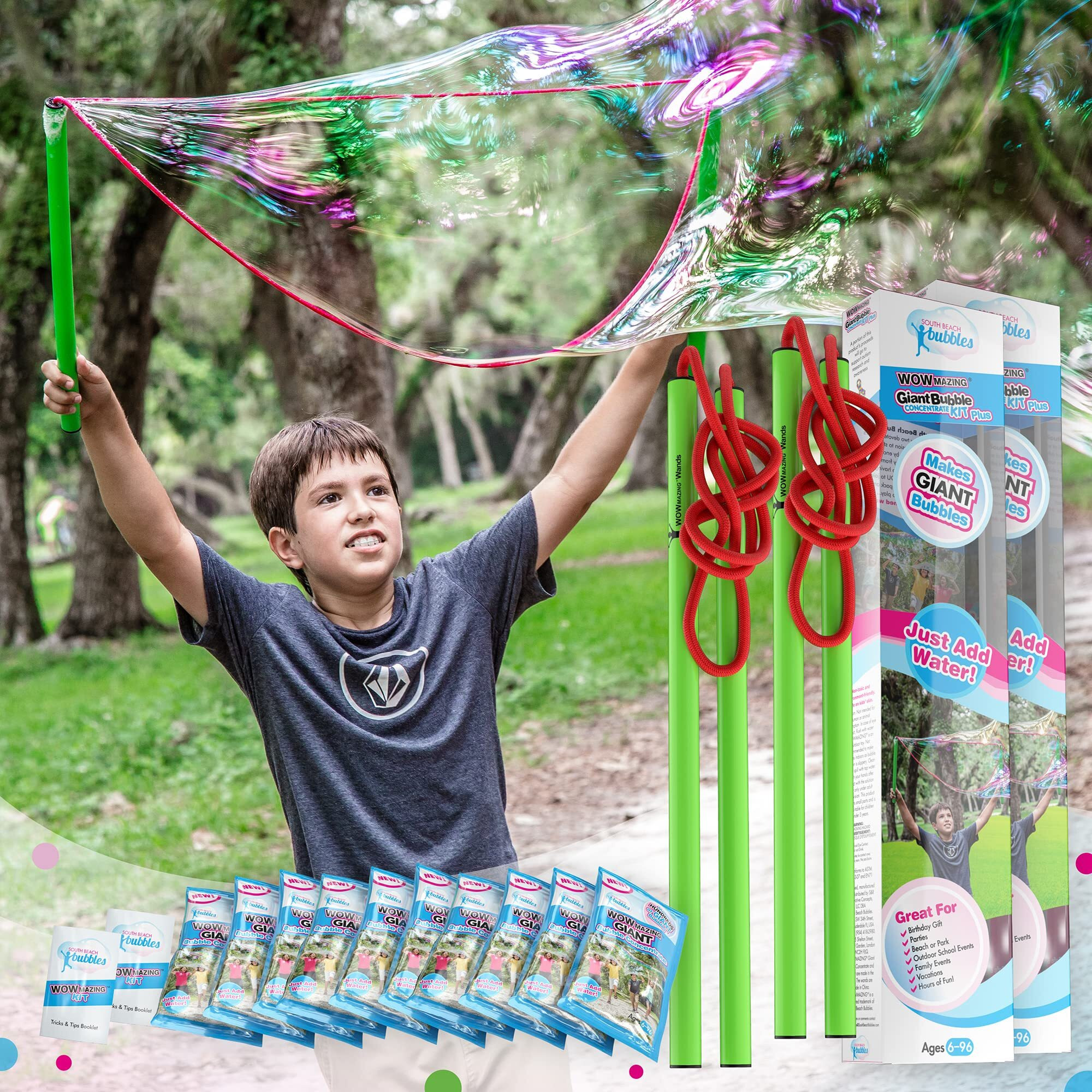 Wowmazing Giant Bubble Kit Family Pack (14-Piece Set) Best Value - Big Bubbles Kit Including Big Bubble Wand And Giant Bubble Solution Concentrate. Makes 3 Gallon Of Large Bubbles-Family Kit