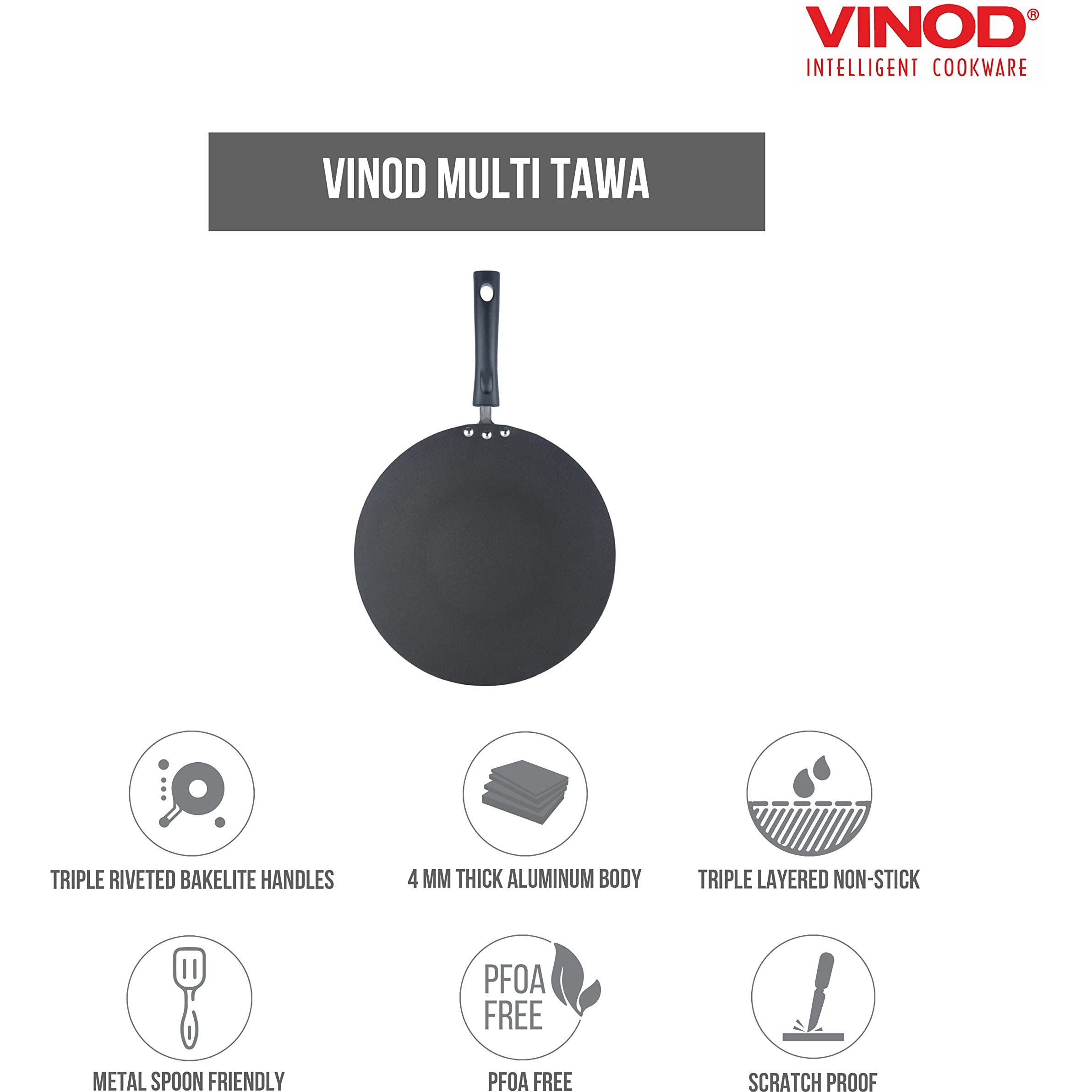 Vinod Flat Non-Stick Multi Tawa, 13 Inch (Crepe Pan/Griddle)