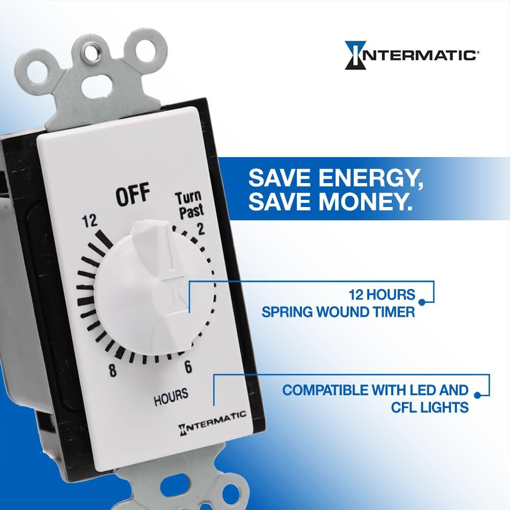 Intermatic Sw12Hwk 12-Hour Spring Wound Timer, White - Energy Efficient Control For Lighting And Appliances - No Electricity Needed, Easy Installation For Homes And Offices