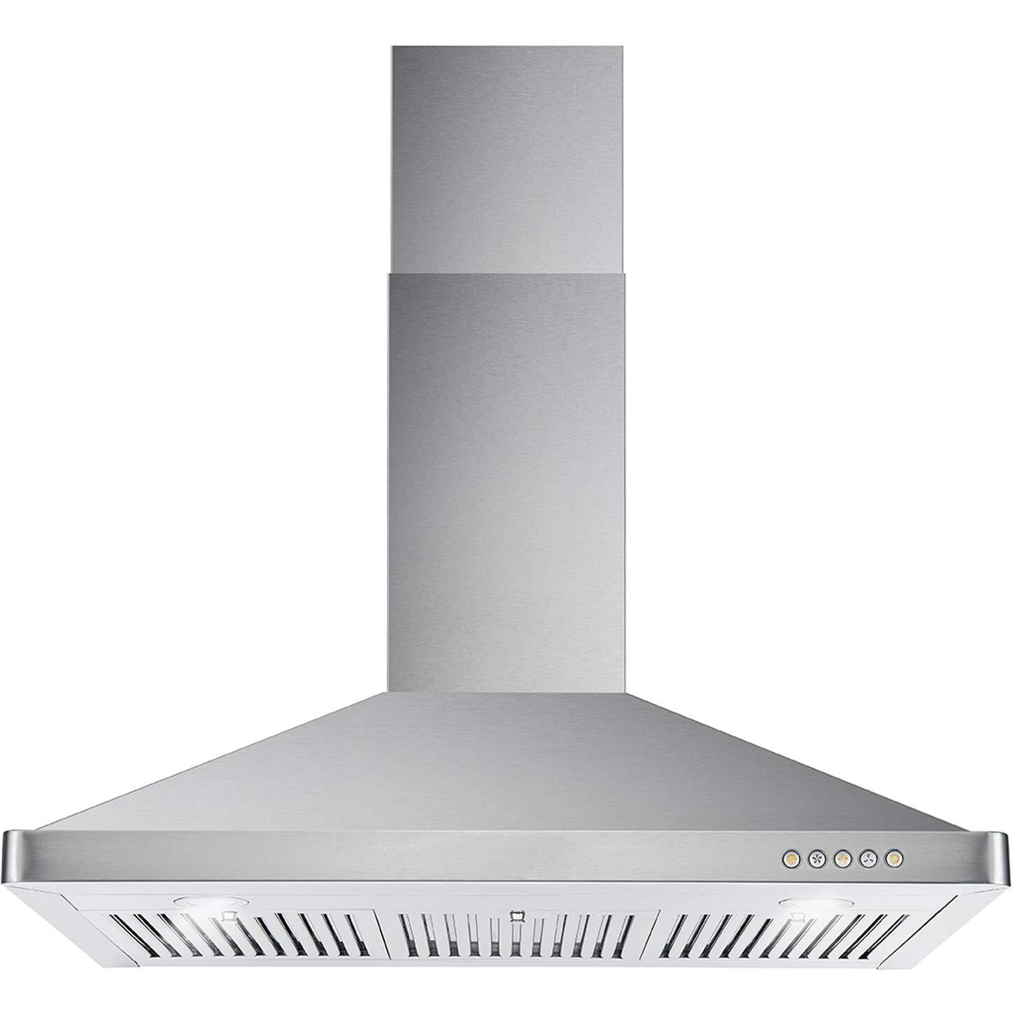 Cosmo 63190 36 In. Wall Mount Range Hood With Ducted Convertible Ductless (No Kit Included), Kitchen Chimney-Style Over Stove Vent, 3 Speed Exhaust Fan, Led Lights In Stainless Steel