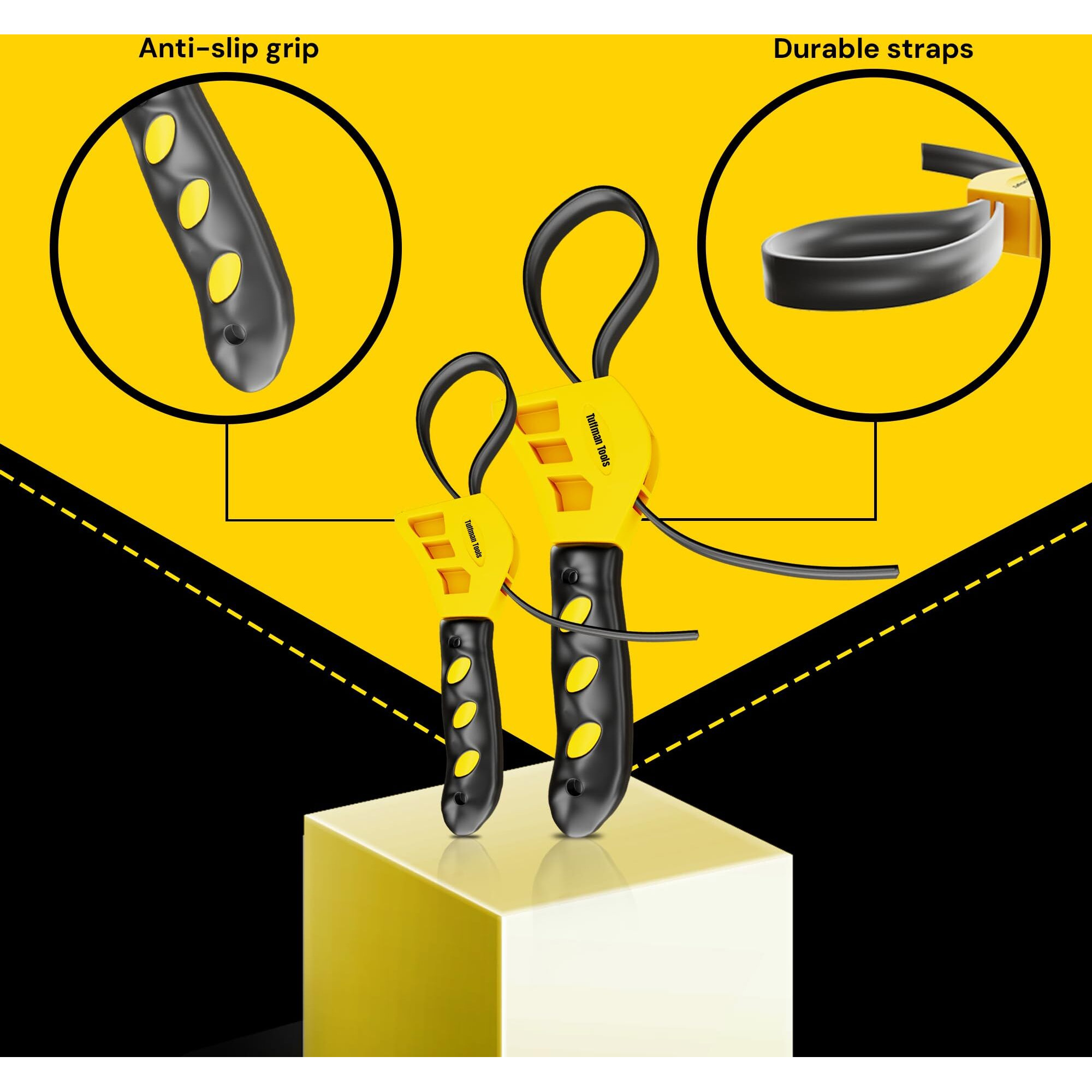 Oil Filter Wrench Adjustable Set - 2Pcs, Plumbing Wrench For 4 To 6 Inches Tight Spaces Use As Jar Opener, Pipe Wrench, Rubber Strap Wrenches Used By Mechanics, Plumber Tools - Adjustable Straps