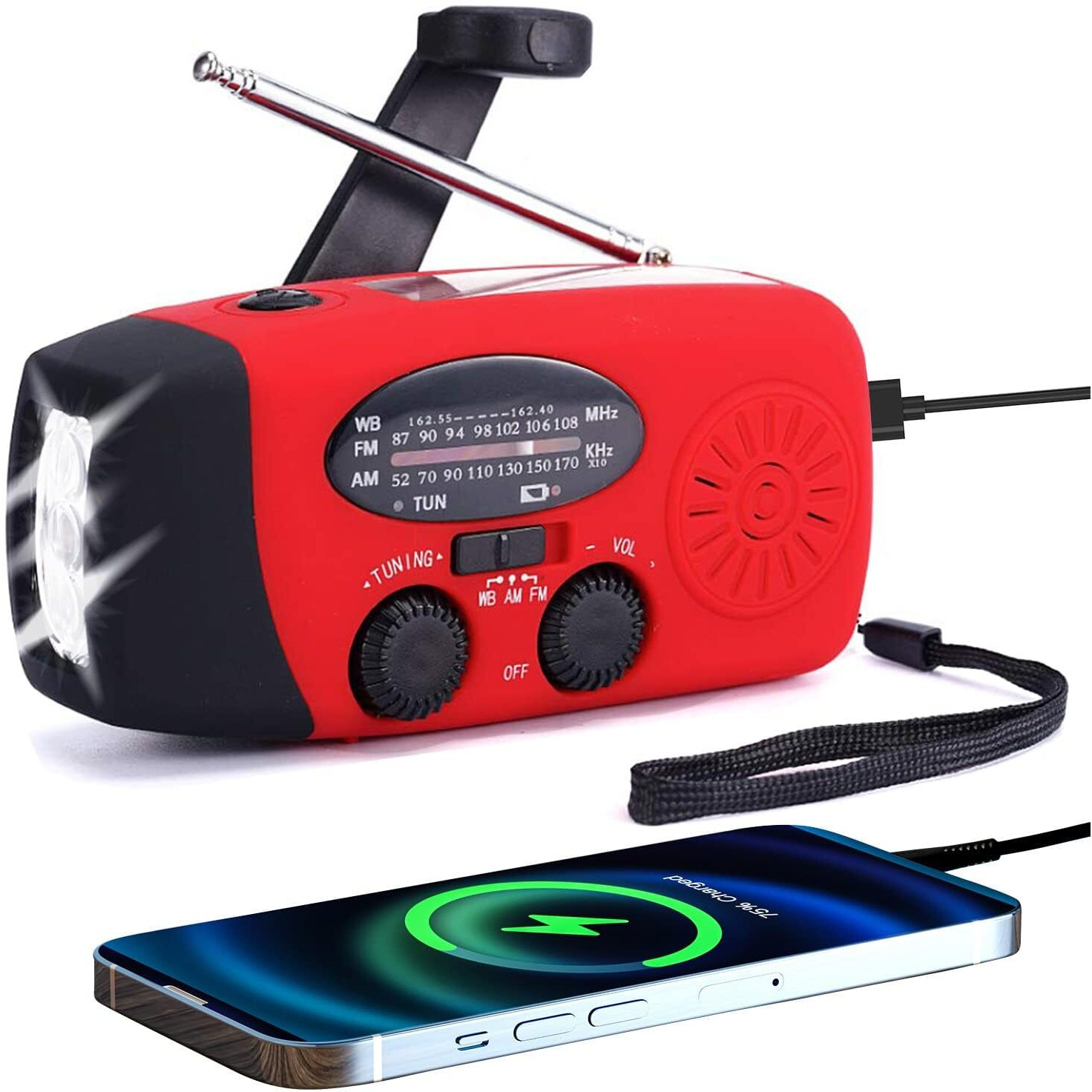 Fm/Am/Noaa Weather Radio Hand Crank Self Powered Solar Portable Mini Emergency Survival Radios With 3 Led Super Bright Flashlight 2000Mah Battery Operated Power Bank Smart Phone Charger,Sos Alert