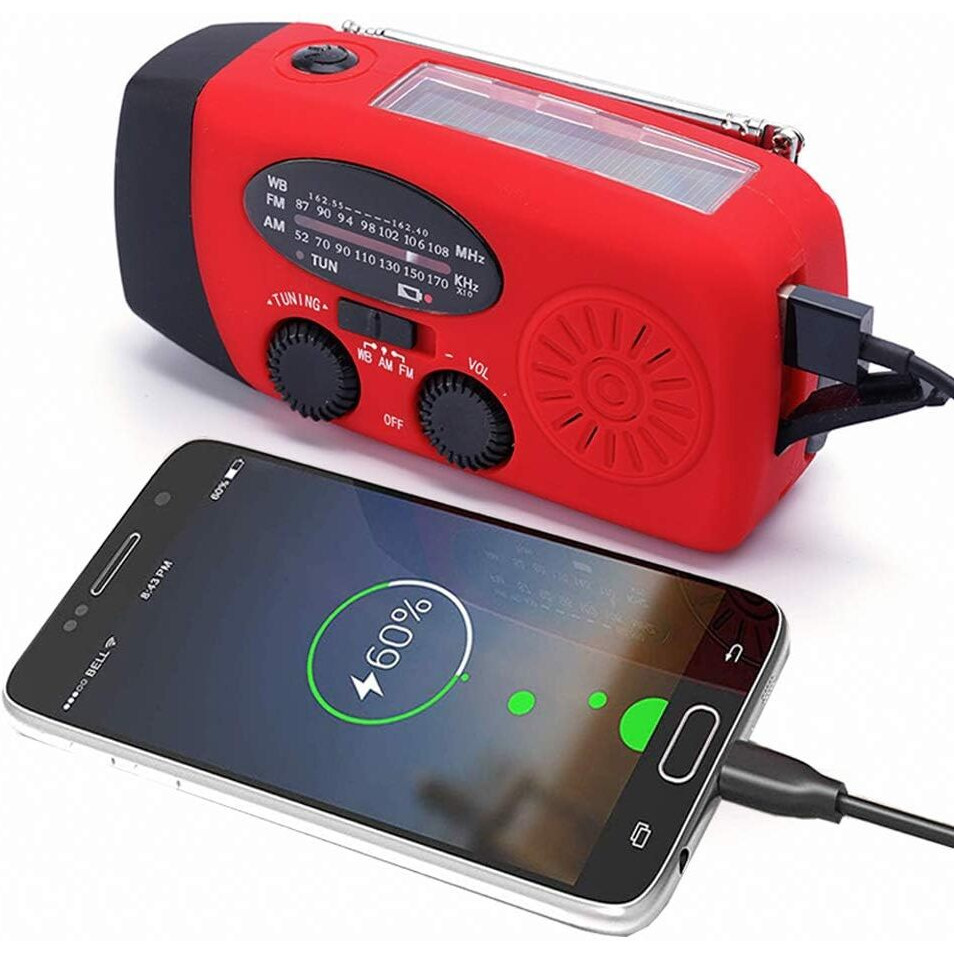 Fm/Am/Noaa Weather Radio Hand Crank Self Powered Solar Portable Mini Emergency Survival Radios With 3 Led Super Bright Flashlight 2000Mah Battery Operated Power Bank Smart Phone Charger,Sos Alert