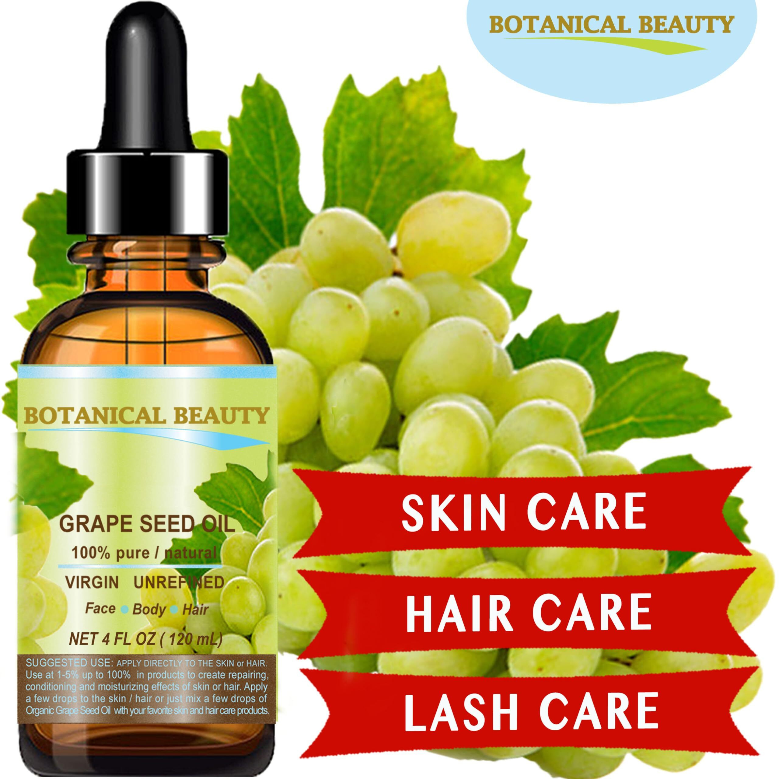 Botanical Beauty Grape Seed Oil Pure Natural Undiluted Virgin Unscented Cold Pressed Carrier Oil For Face, Skin, Hair, Massage And Nail Care. 1 Fl. Oz- 30 Ml