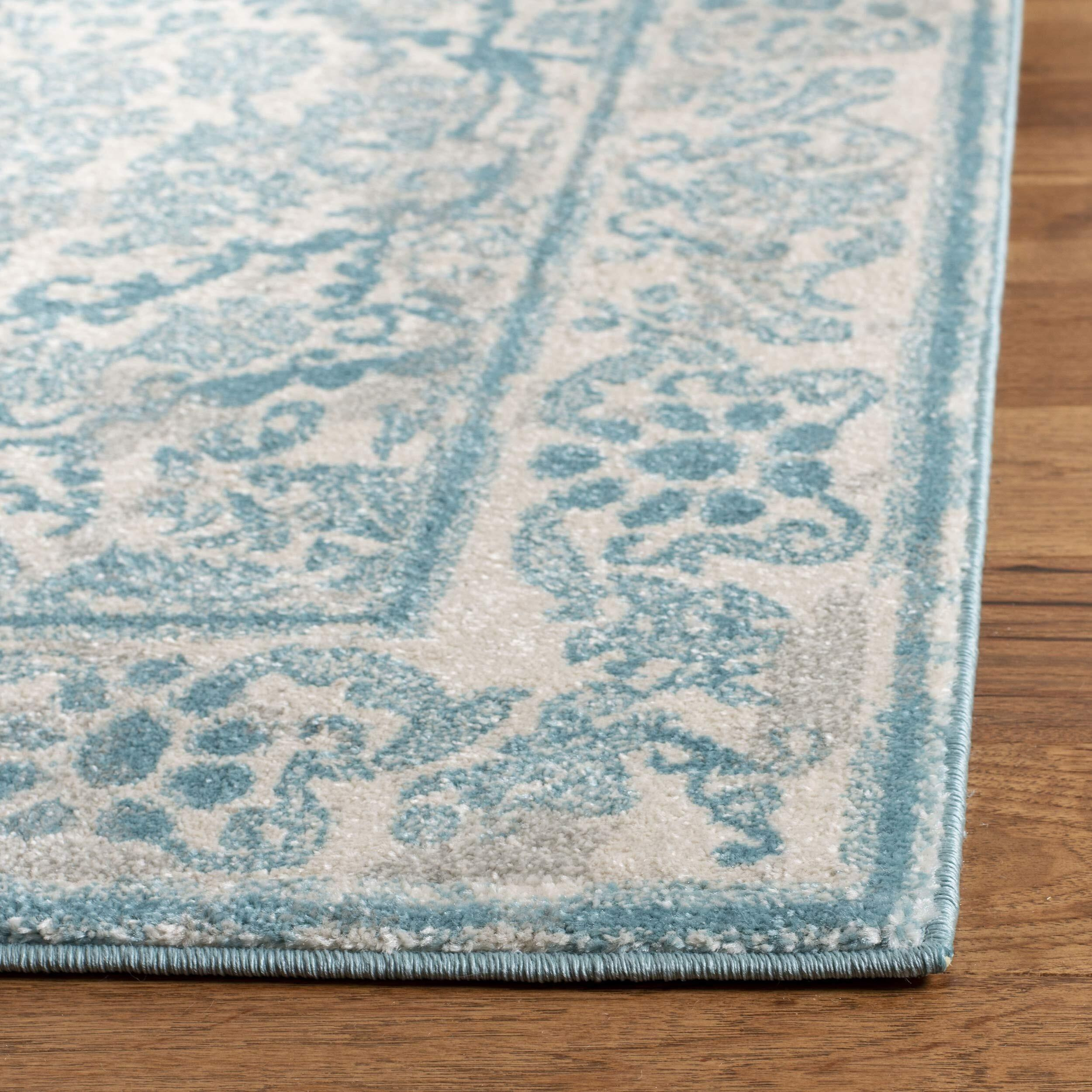 Safavieh Evoke Collection 6'7"" X 9' Ivory / Light Blue Evk242C Non-Shedding Living Room Bedroom Dining Home Office Area Rug