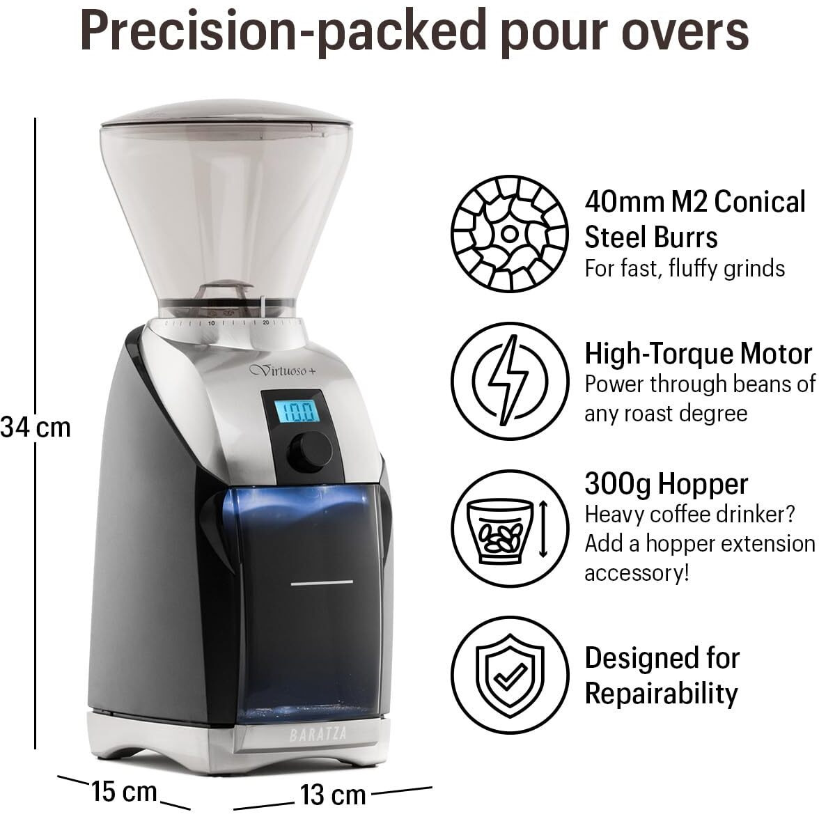 Baratza Virtuoso+ Coffee Grinder Zcg587Blk, Black
