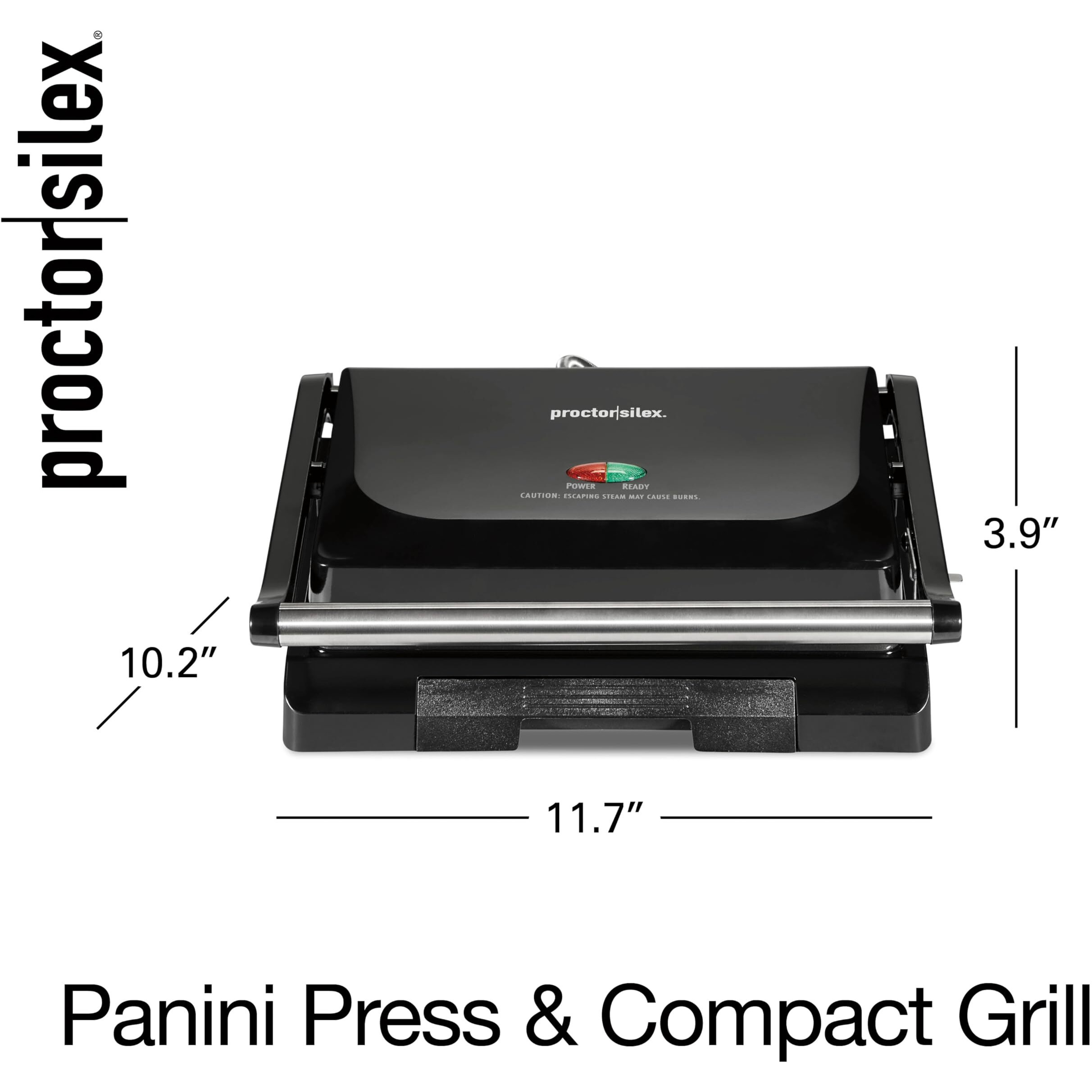 Proctor Silex Panini Press Sandwich Maker And Electric Indoor Grill, 1000 Watts, Easy Clean Nonstick Grids, Compact Upright Storage, Black (25440Ps)