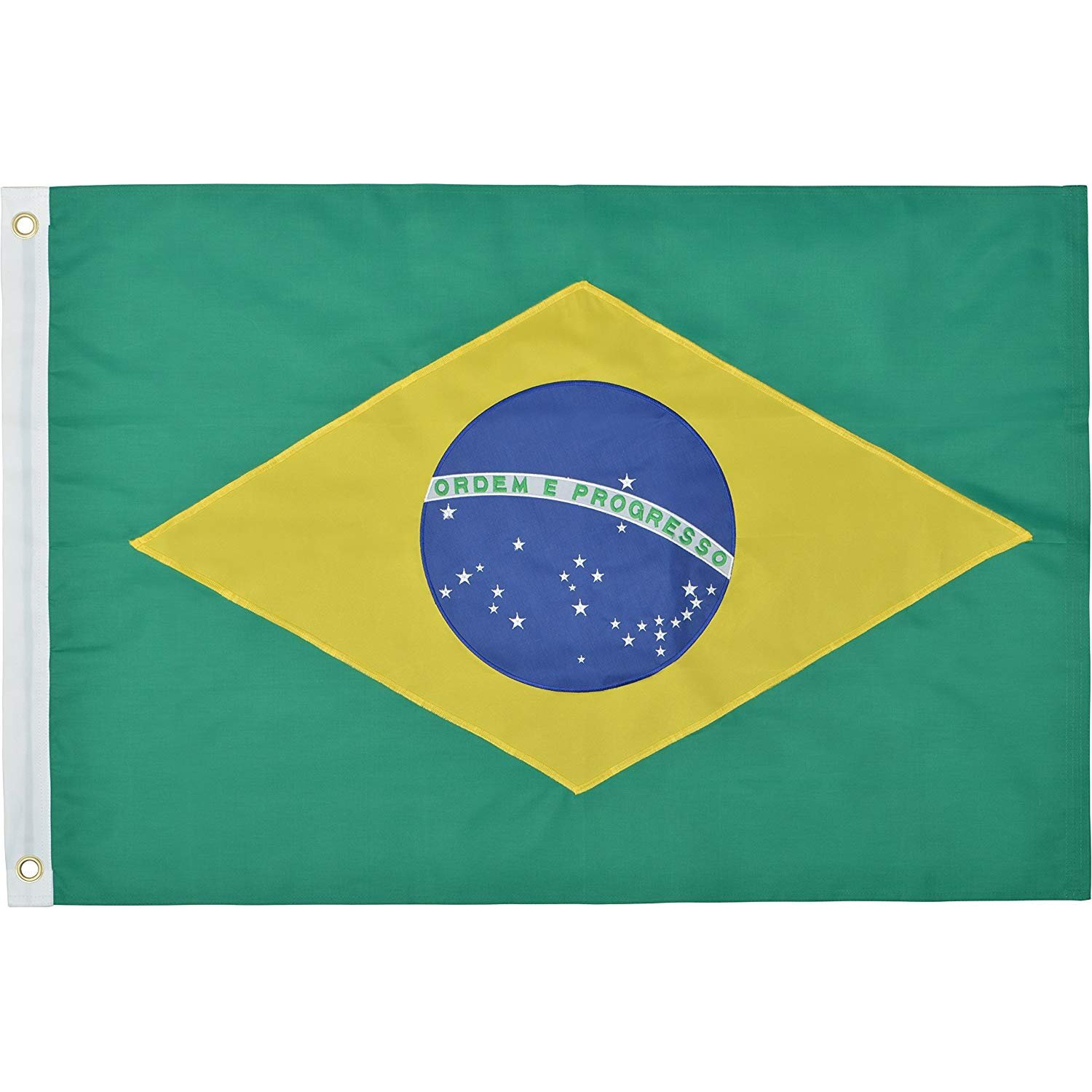 Brazil 3' X 5' Ft 210D Nylon Premium Outdoor Embroidered Brazilian Flag