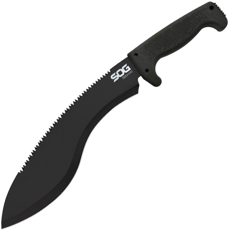 Sog Sogfari Kukri Machete Mc11-N - Hardcased Black 12"""" Blade W/ Saw Back, Rubber Handle, Nylon Sheath, Black